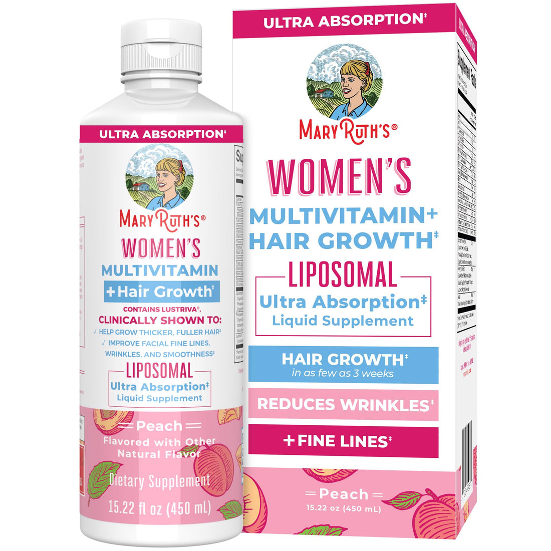 MaryRuth Organics Women's Multivitamin Lustriva Hair Growth Liposomal | Biotin | Vitamin D, B | Clinically Tested for Thicker Hair, Fine Lines, Skin Care | Ages 18 | Hair Vitamins | 15 Fl Oz