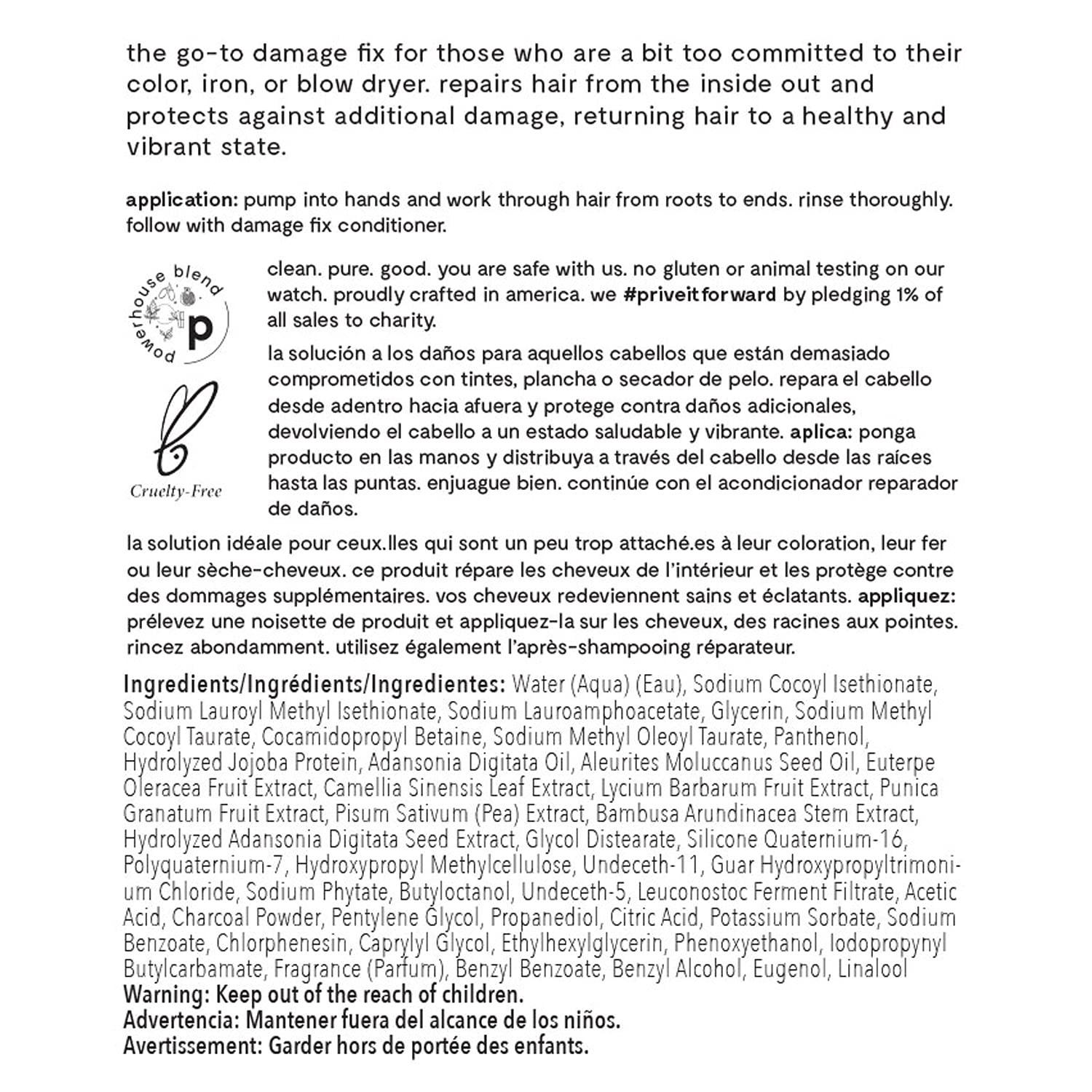 PrivÃƒ© Damage Fix Shampoo ââ‚¬â€œ Repair and Strengthen Damaged, Dull or Over Processed Hair from Within ââ‚¬â€œ Natural Ingredients ââ‚¬â€œ Vegan Cruelty-Free Color-Safe Shampoo (33.8oz)