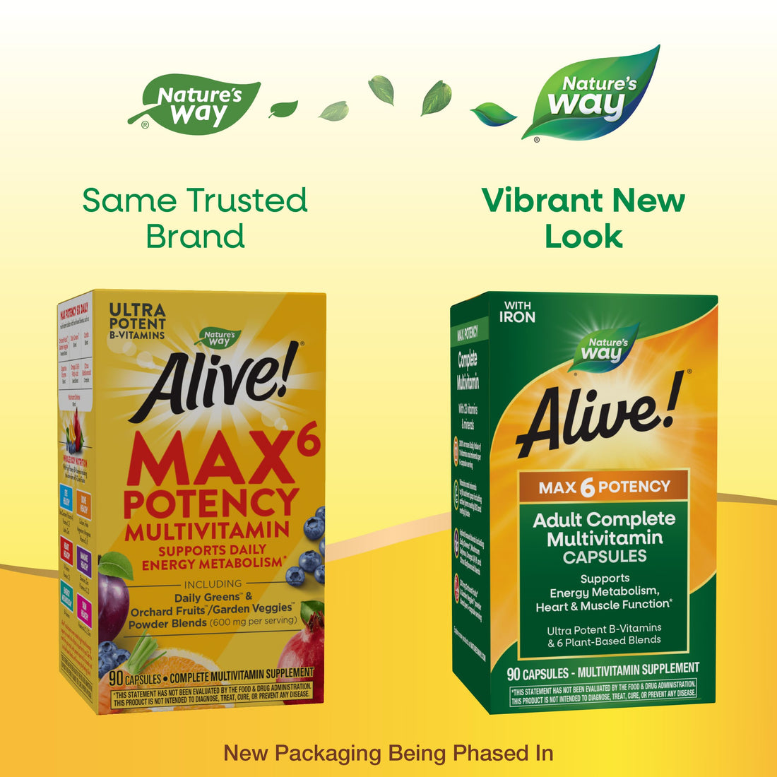 Nature's Way Alive! Max6 Potency Adult Complete Multivitamin, with Iron, Vitamins A, C, E & B-Vitamins Including Methylated B12 & Folate, Supports Energy Metabolism*, 90 Capsules (Packaging May Vary)