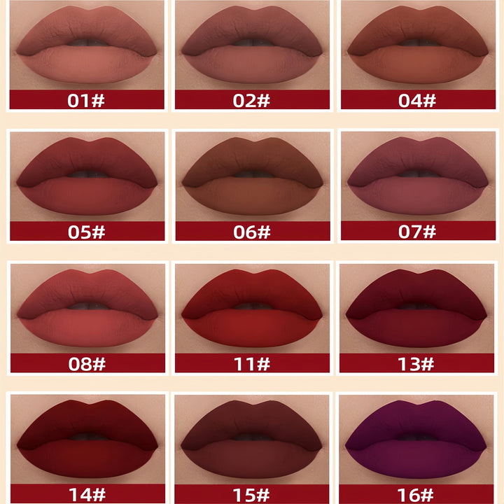 Melemando 12PCS Matte Liquid Lipstick Set Non-Stick Cup and Not Fade Pigmented Lipstick Long-Lasting Waterproof Velvet Lipgloss Kit Makeup for Girls and Women (Set 01)