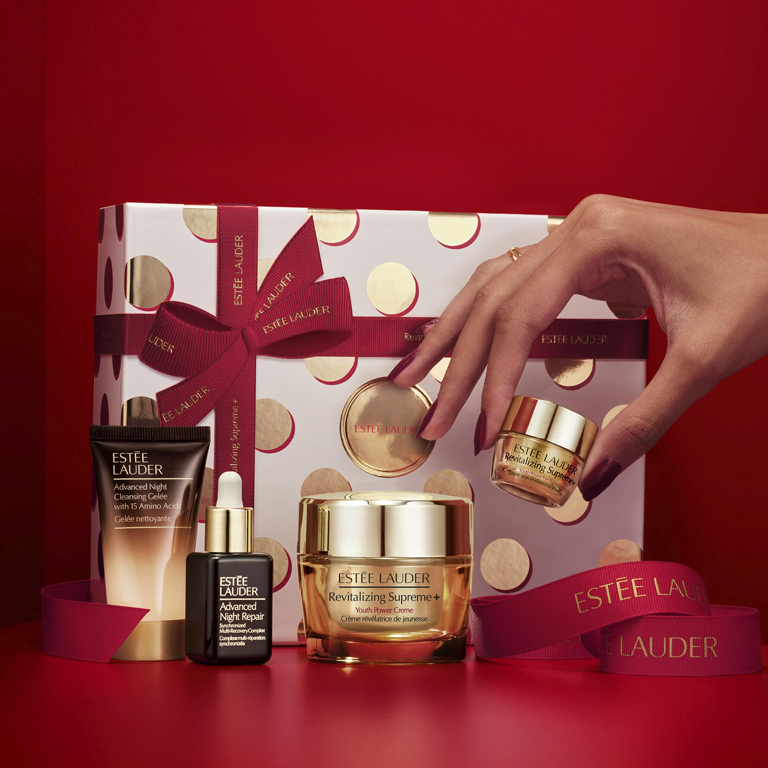 Estée Lauder Revitalizing Supreme+ Holiday Skincare Gift Set | The Lift + Firm Routine | Includes Full-Size Moisturizer 1.7 Ounce + Cleanser 1 Fl Oz, Eye Cream 0.17 Ounce, Face Serum 0.5 Fl Oz