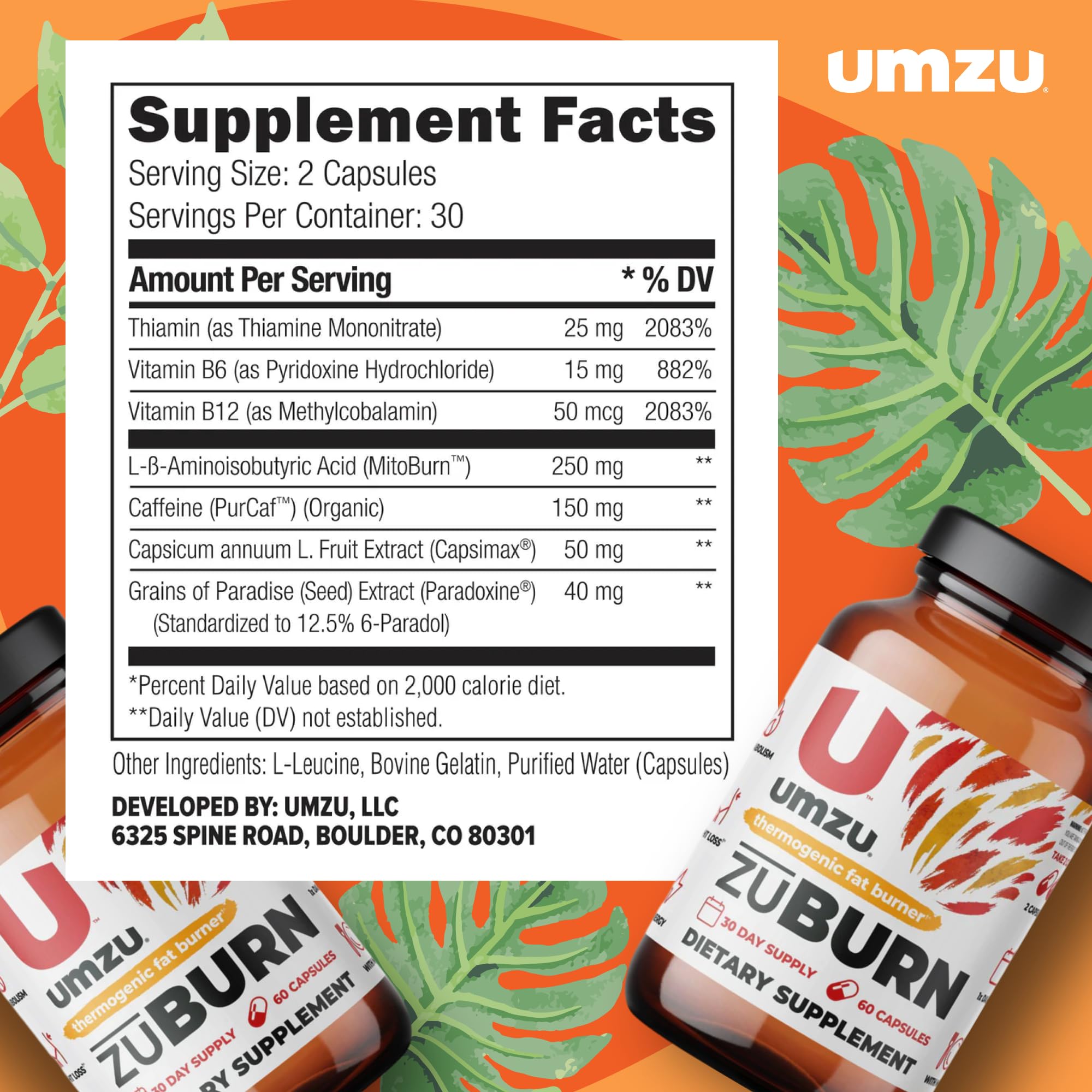 UMZU ZuBurn Thermogenic Fat Burner Supplement for a Healthy Body Composition | Natural Ingredients to Support Metabolism, Increase Calorie Burn & Reduce Body Fat* (30 Day Supply | 60 Capsules)