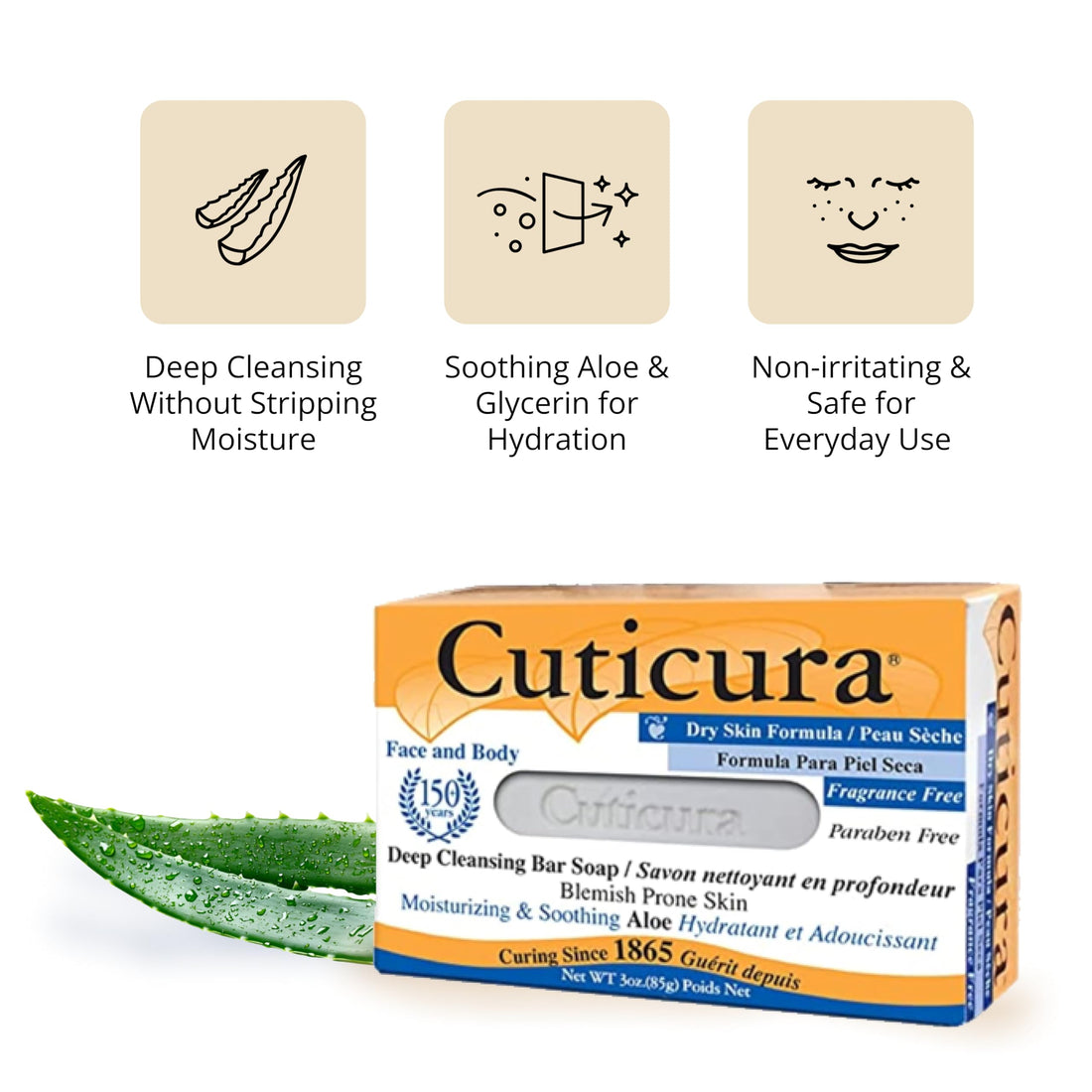 Cuticura Deep Cleansing Face and Body Soap, Dry Skin Formula – Deep Cleansing Bar Soap for Blemish-Prone Skin 3 oz (Pack of 6)