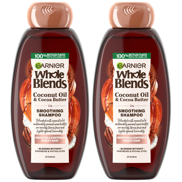 Garnier Hair Care Whole Blends Smoothing Hair Care Shampoo Set With Coconut Oil and Cocoa Butter Extracts, For Frizz Control, Paraben Free, 22 Fl Oz (2 Count)