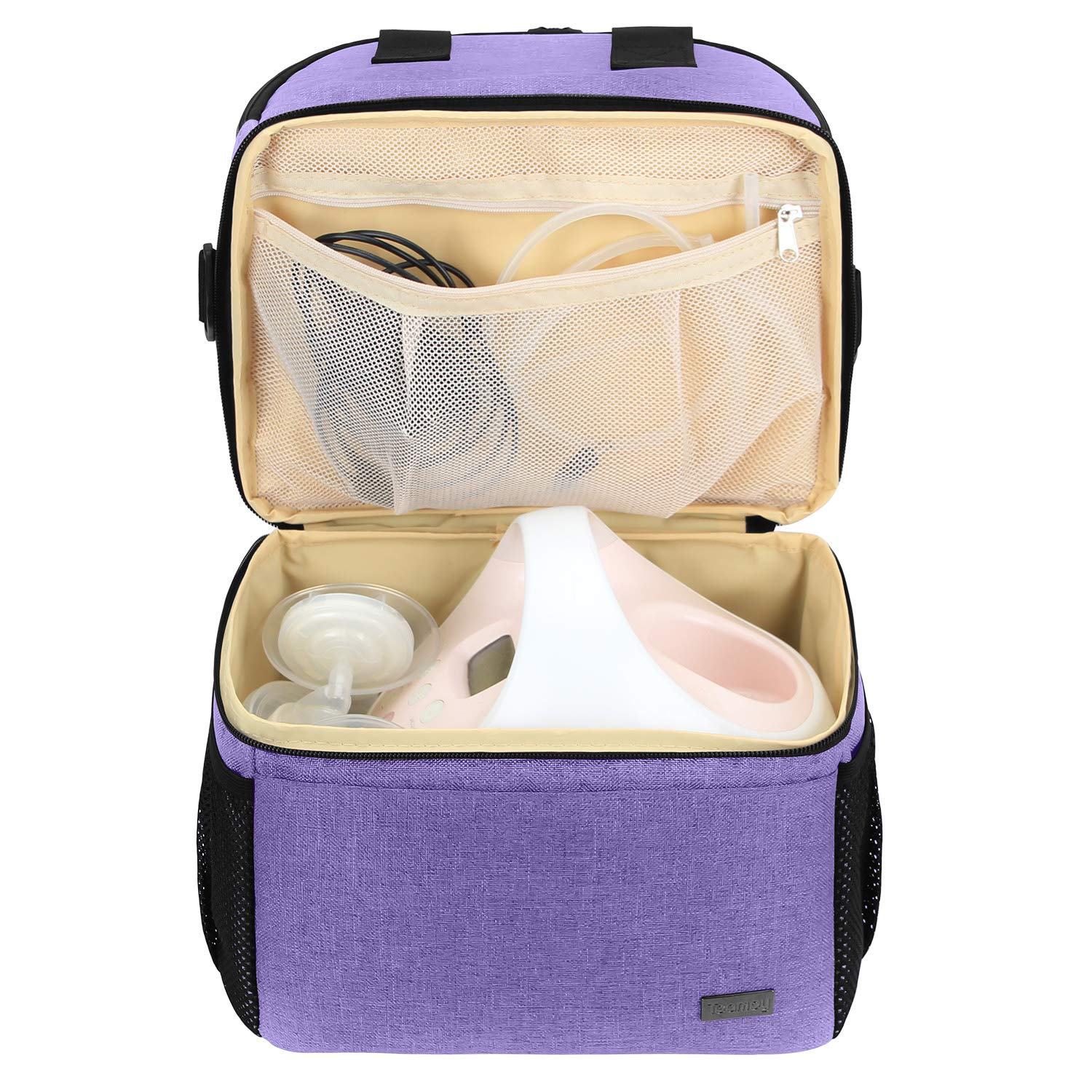 Teamoy Breast Pump Bag Tote with Cooler Compartment for Breast Pump, Cooler Bag, Breast Milk Bottles and More, Double Layer Pumping Bag for Working Moms, Purple(Bag Only)