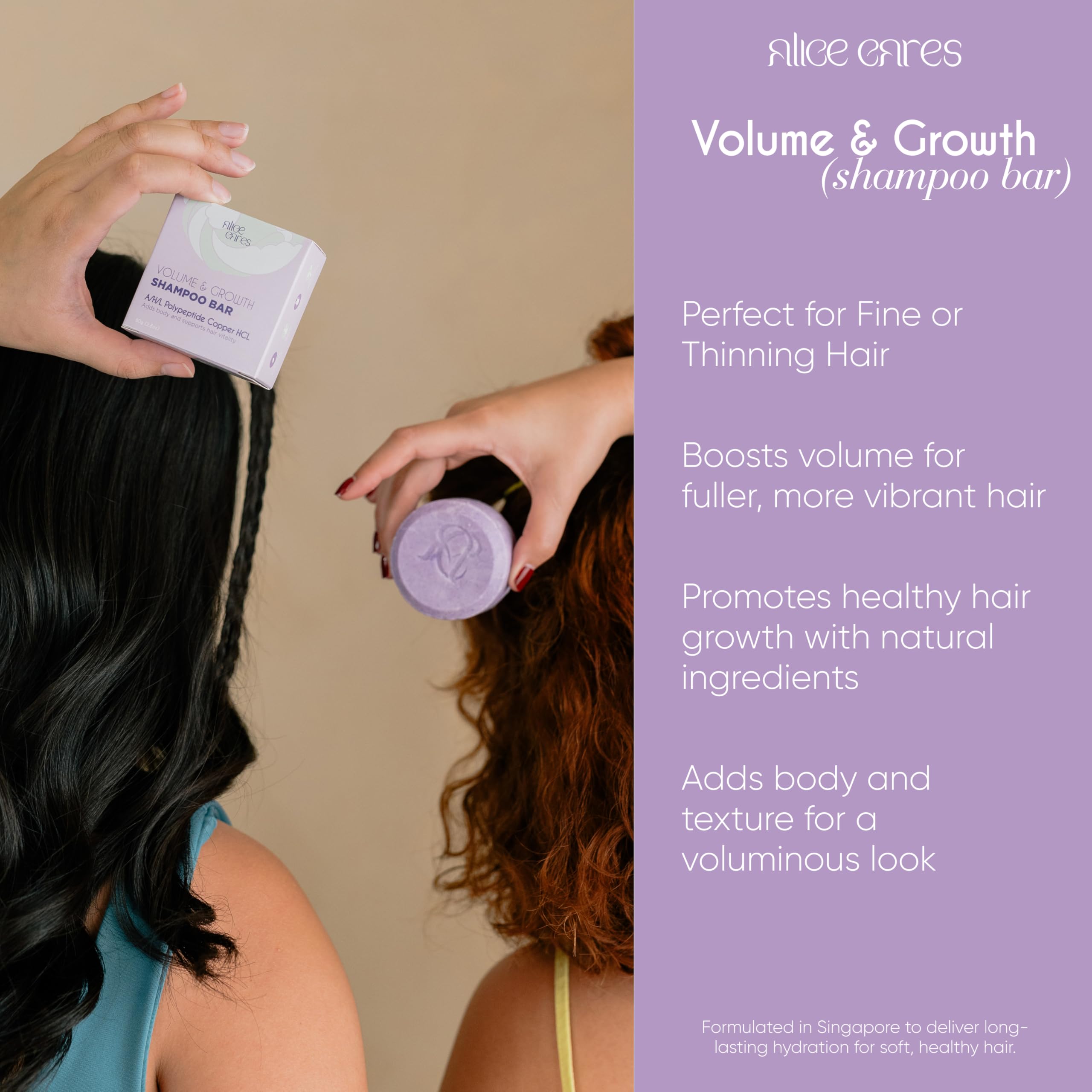 Alice Cares Volume & Growth Shampoo Bar - with Apple Cider Vinegar and Peppermint Oil - Boosts Body and Hair Fullness.