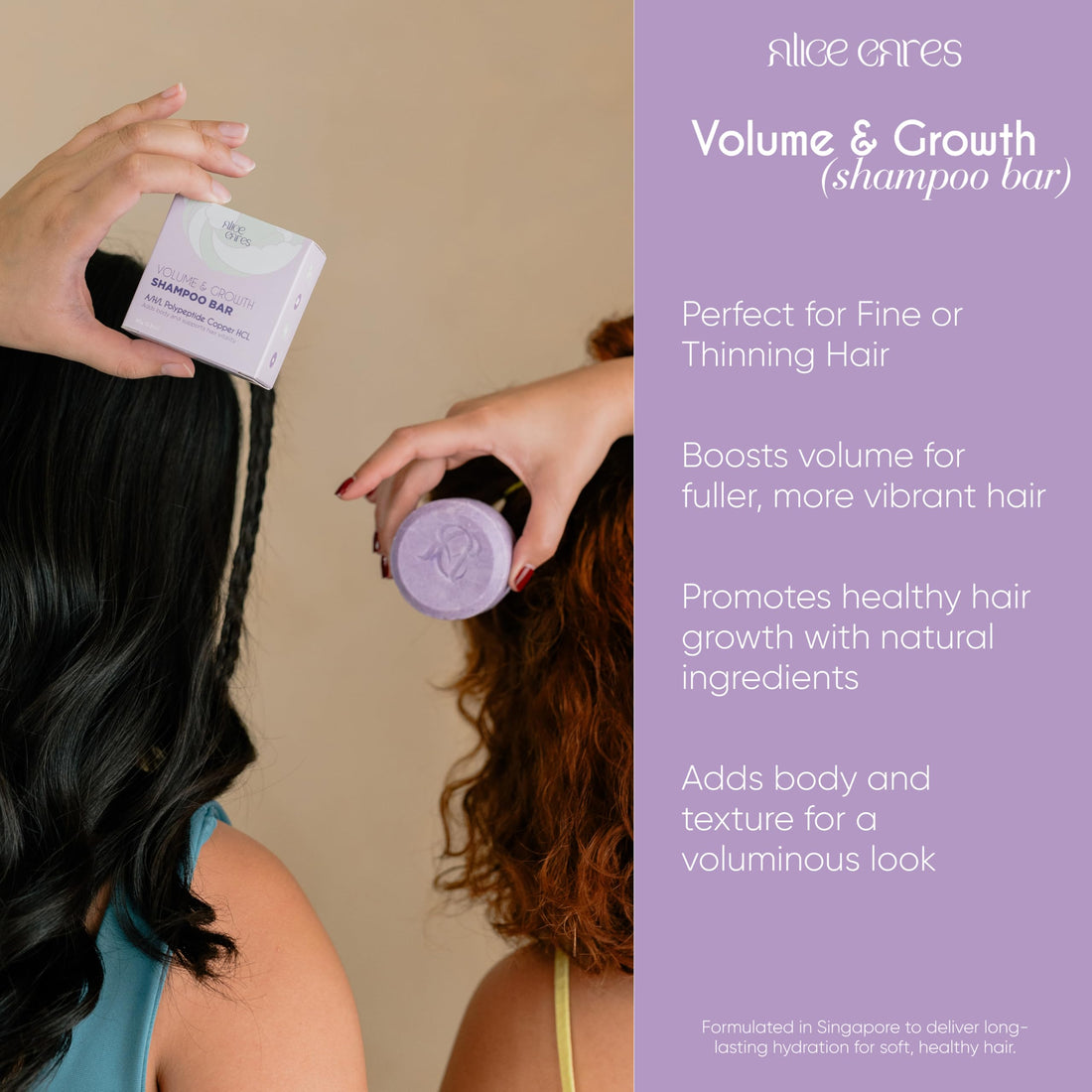 Alice Cares Volume & Growth Shampoo Bar - with Apple Cider Vinegar and Peppermint Oil - Boosts Body and Hair Fullness.