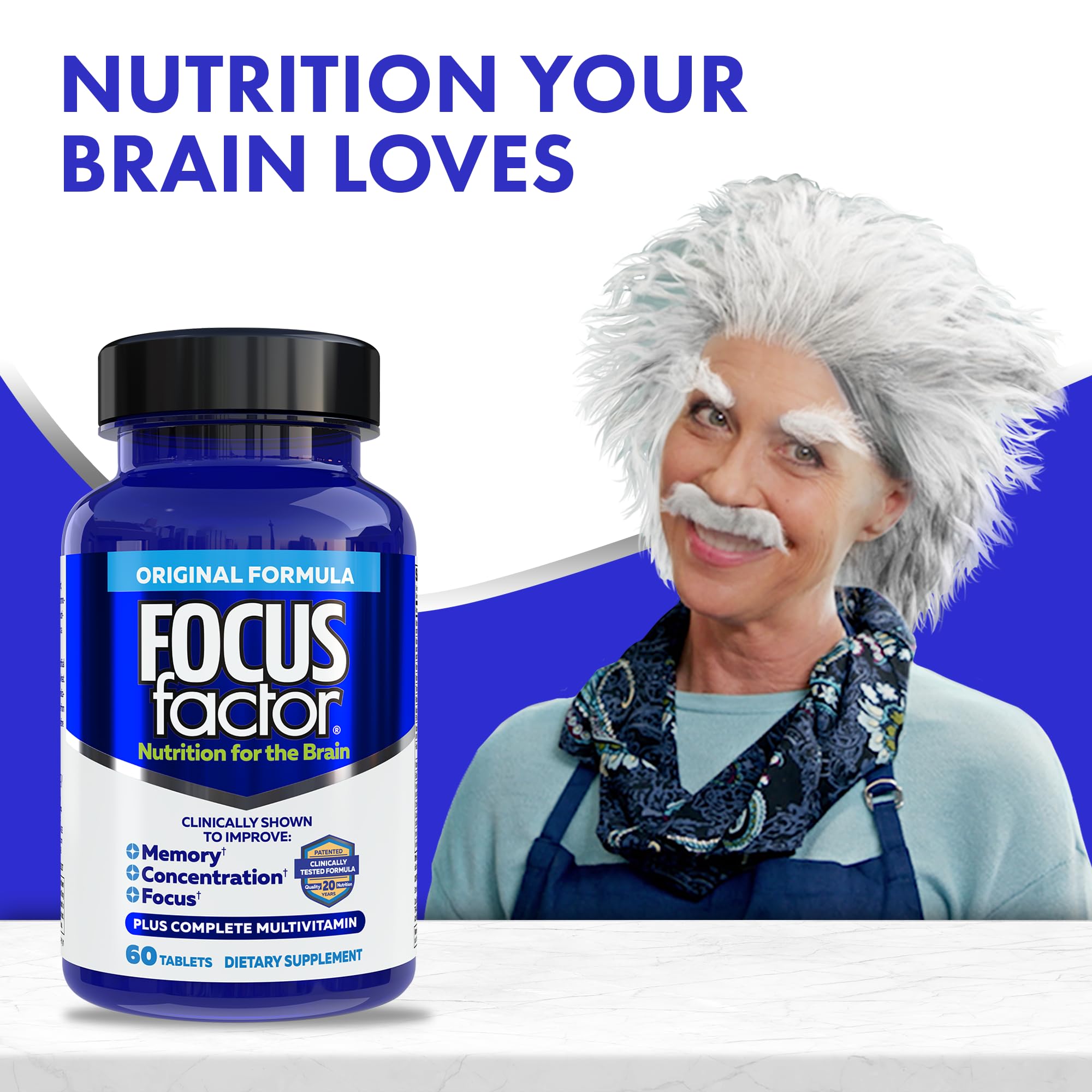 Focus Factor Nutrition for The Brain, Improved Memory & Concentration Brain Supplement, Complete Multivitamin with Vitamins B6, B12, D, Bacopa Monnieri & Tyrosine, 60 Count (2 Pack)