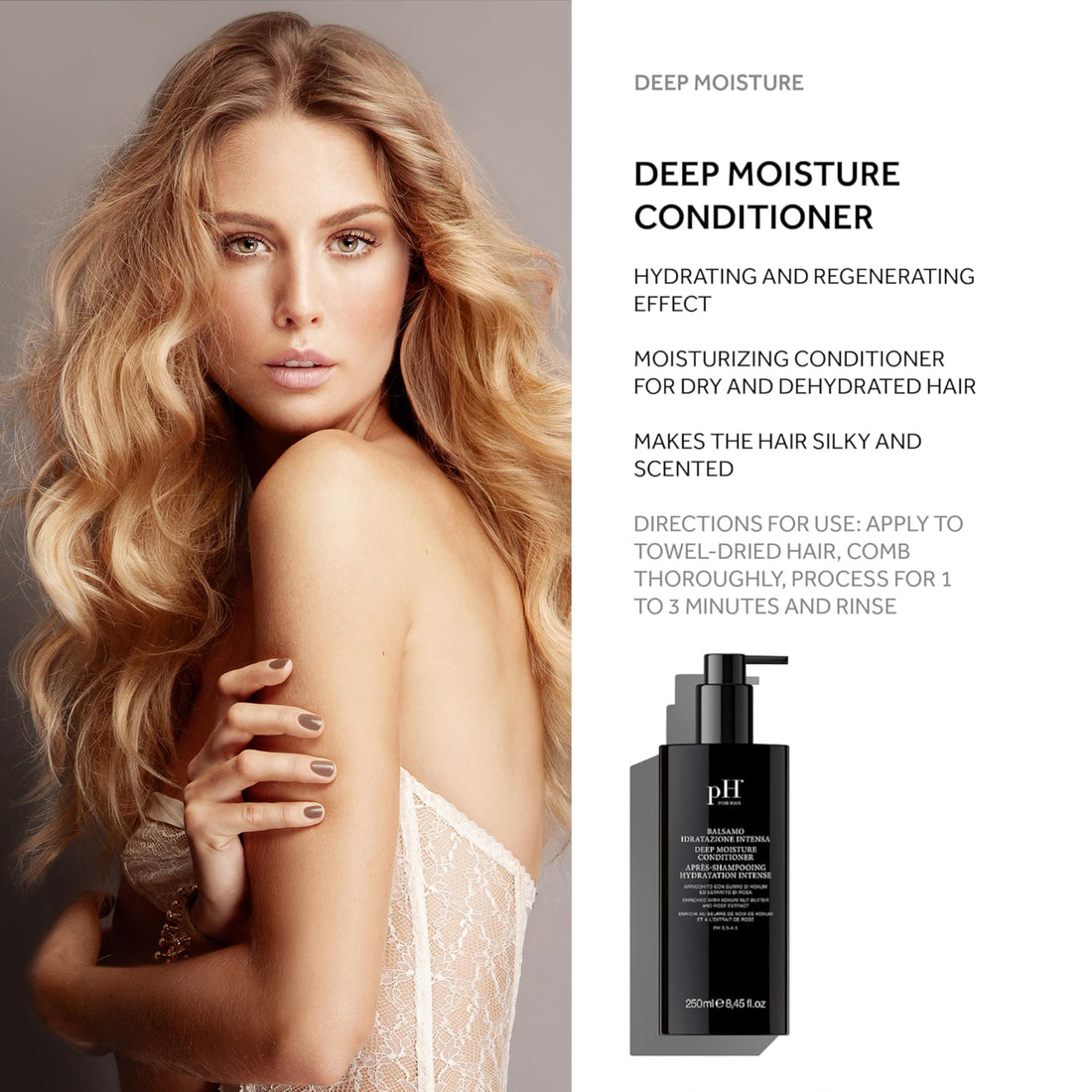 pH PURE HAIR Deep Moisture Shampoo & Conditioner Set - Moisturizing Formula For Dry Damaged Hair - Enriched with Kokum Nut Butter and Rose Extract - 8.45 Oz (Pack of 2)