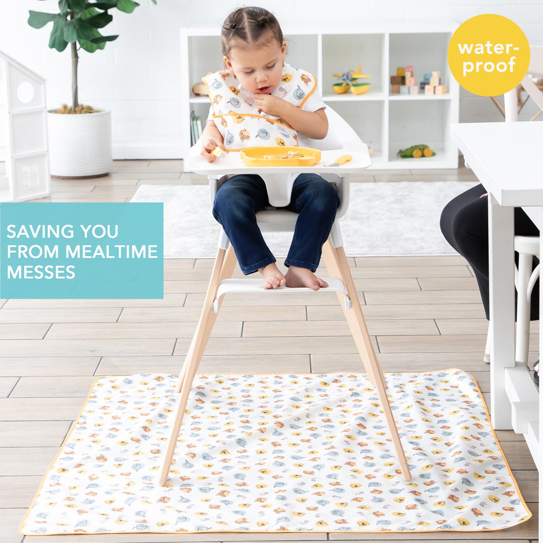 Bumkins Disney Baby Splat Mat for Under High Chair, Babies Toddlers Eating Mess Mat, Waterproof Reusable Cloth for Arts and Crafts, Playtime Mat for Kids, Floor or Table 42inx42in, Winnie The Pooh