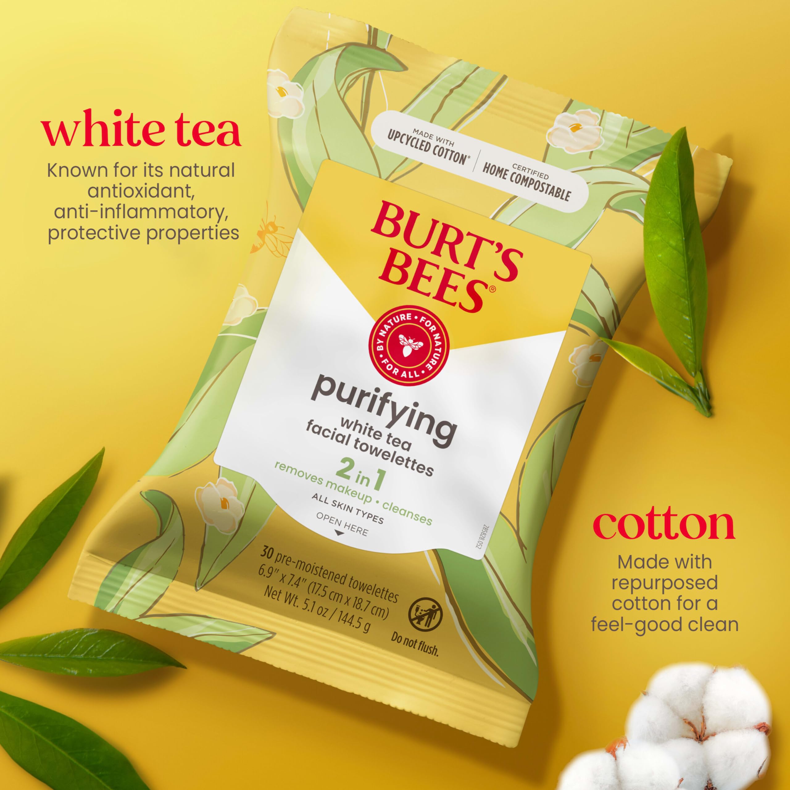 Burt's Bees Sensitive Facial Cleansing Towelettes with White Tea Extract - 30 Count (Pack of 3)