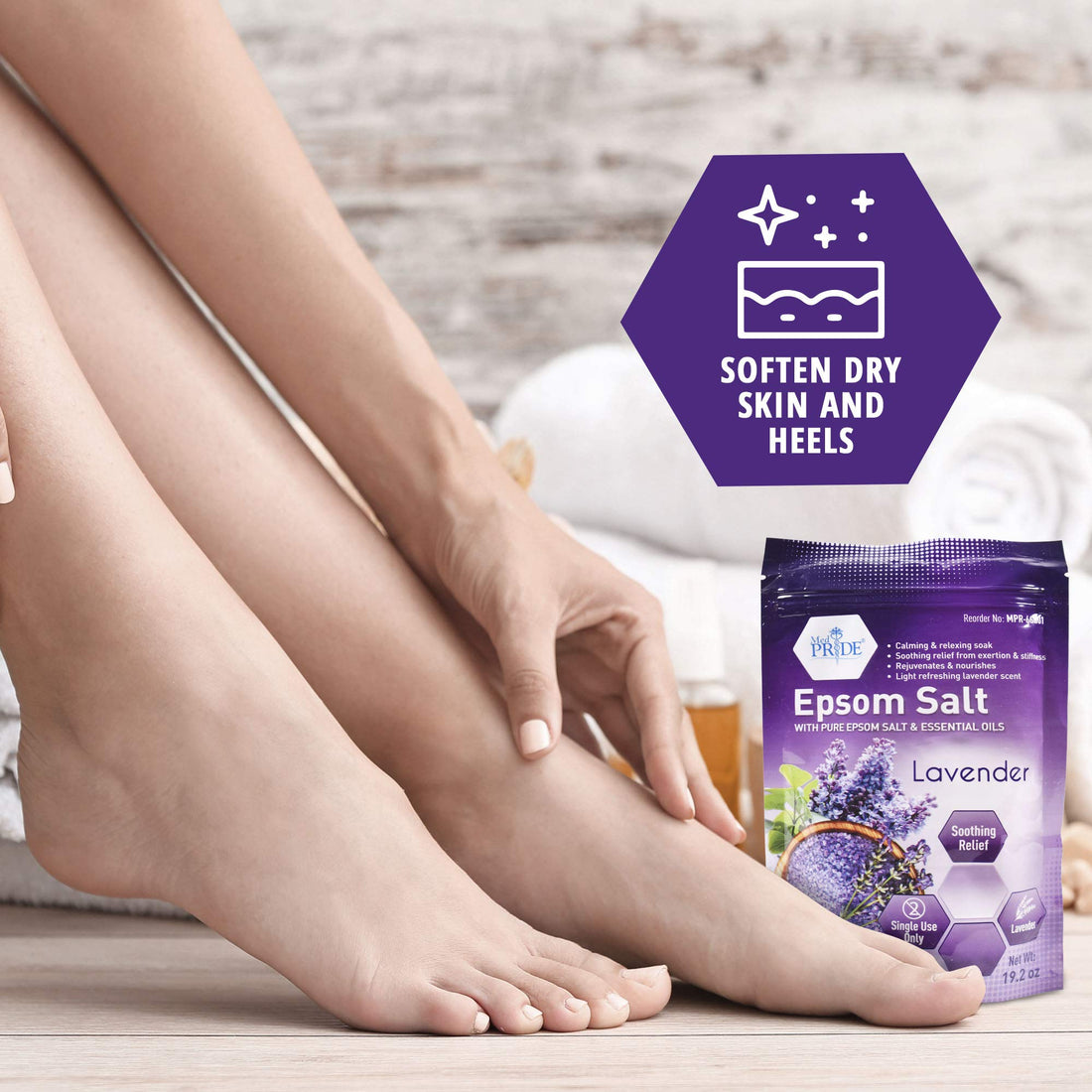 MED PRIDE Epsom Salt Foot Soak for Pain Relief, Bath Soak for Sore Muscles with Spearmint and Menthol Essential Oils, Soaking Salts, 19.2oz