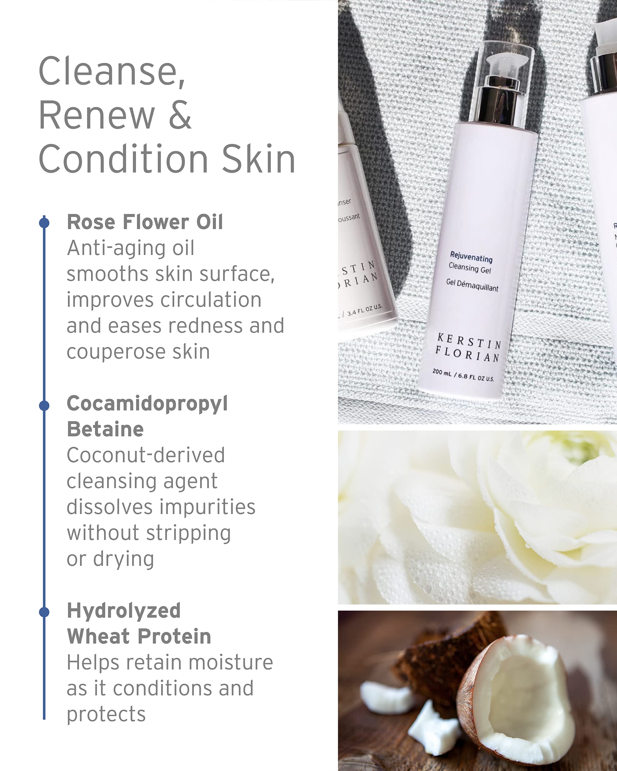 Kerstin Florian Rejuvenating Cleansing Gel, Gentle Face Wash and Makeup Remover 200ml/6.8 fl oz