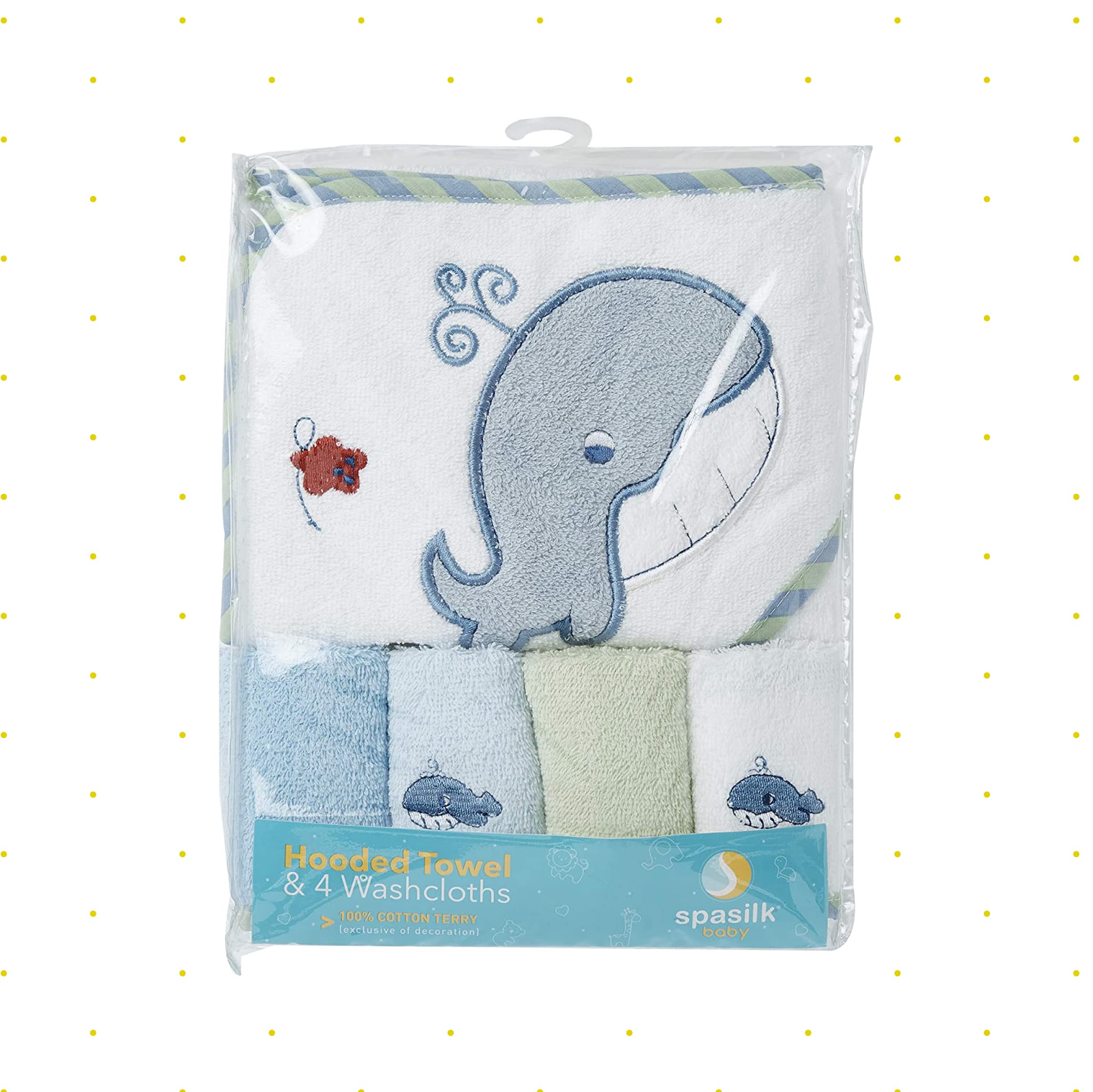 Spasilk Bath Hooded Towels & Washcloths Set for Babies, Hooded Terry Bath Towel & 4 Washcloths, Blue