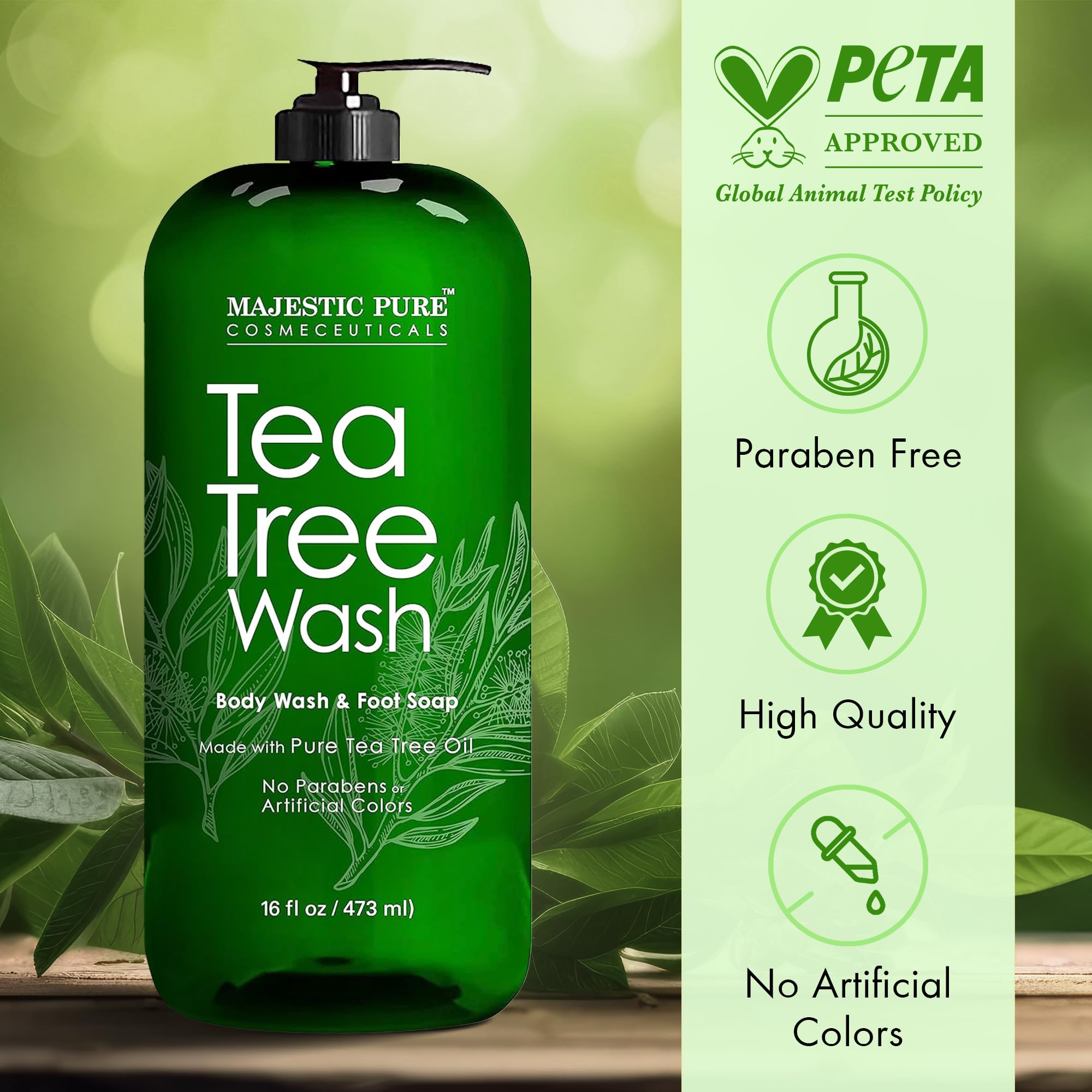 Majestic Pure Tea Tree Body Wash - Formulated to Combat Dry, Flaky Skin - Soothes, Nourishes and Moisturizes Irritated, Chapped, Problem Skin Areas - (Packaging may Vary) -16 fl. oz.