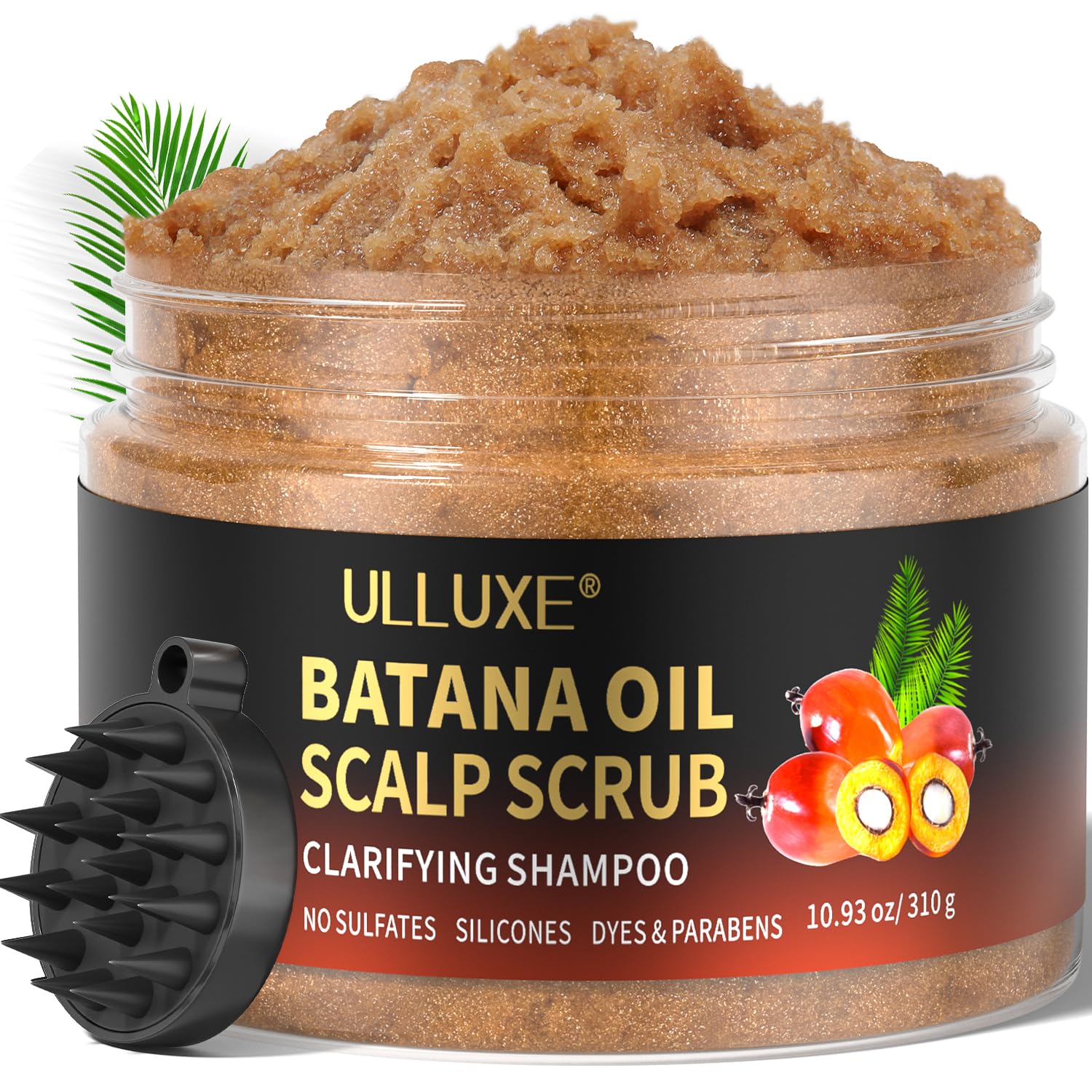 Scalp Scrub for Hair Growth, 2-in-1 Shampoo Scalp Exfoliator with Batana Oil, Rosemary, Mint Oil Remove Dandruff, Hair Treatment with Scalp Scrubber, Thinning Hair & Itchy Scalp Treatment, 10.93 oz