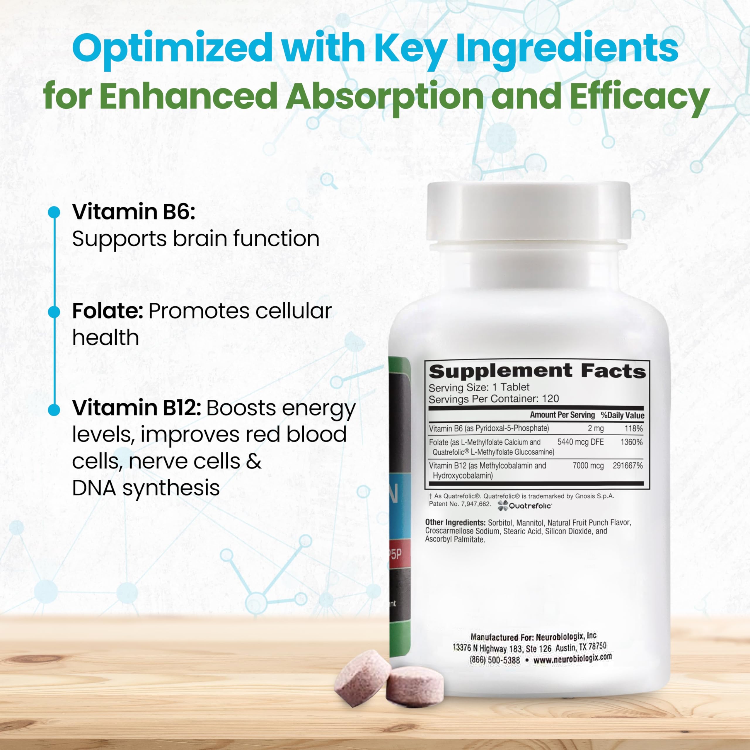 Methylation Complete in Fast-Dissolving Tablets - Methylated B Complex Vitamins to Aid Over 200 Body Processes - Supports Energy, Cell Function & Immunity - Enhanced Absorption with B12, B6 & Folate