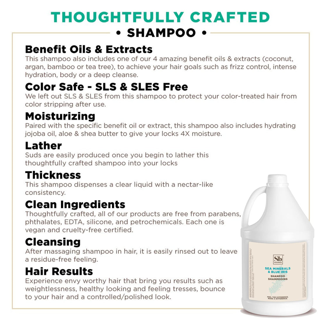 Soapbox Sea Minerals & Blue Iris Shampoo, Vegan, Color Safe, Sulfate Free & Silicone Free Hair Shampoo Refill for Home & Professional Use - Gallon Size