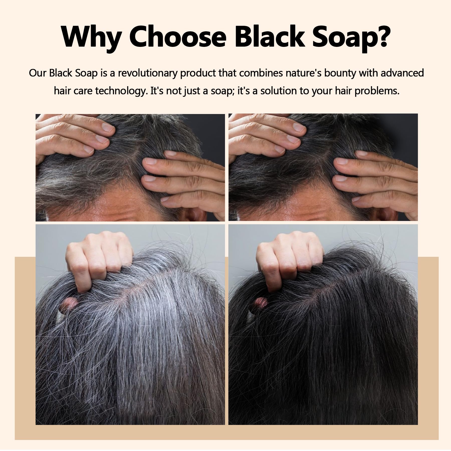 VAEYAE 2 Pcs Herbal Black Soap for Gray Hair Reverse, Fo Ti Castor Oil for Hair Darkening & Thickening, Men & Women Hair Growth Grey Cover Shampoo Bar, Natural Polygonum Multiforum Reducing Hair Loss