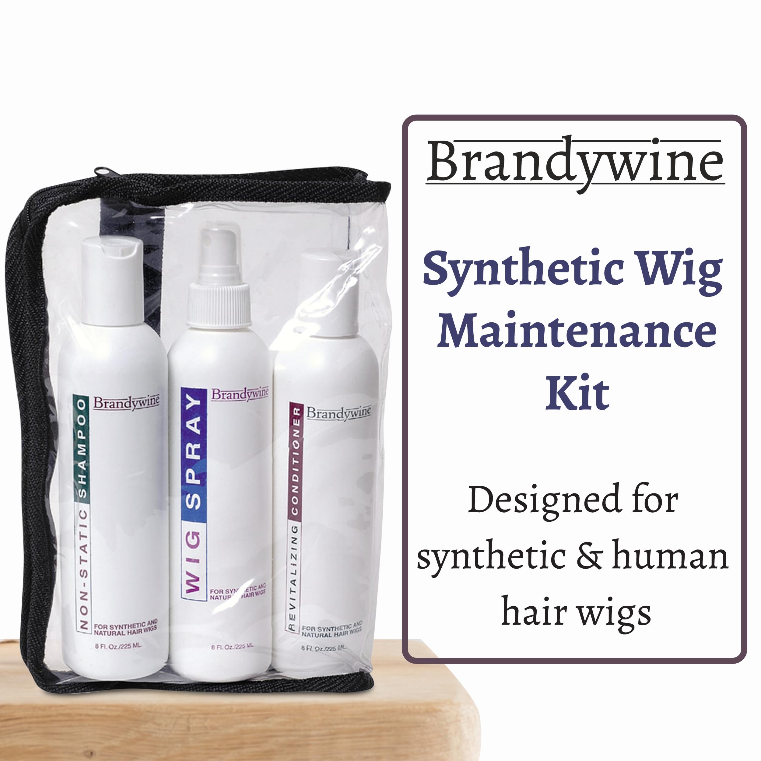 Brandywine Maintenance Kit, Non Static Shampoo, Revitalizing Conditioner & Wig Spray 8 Oz. Each
