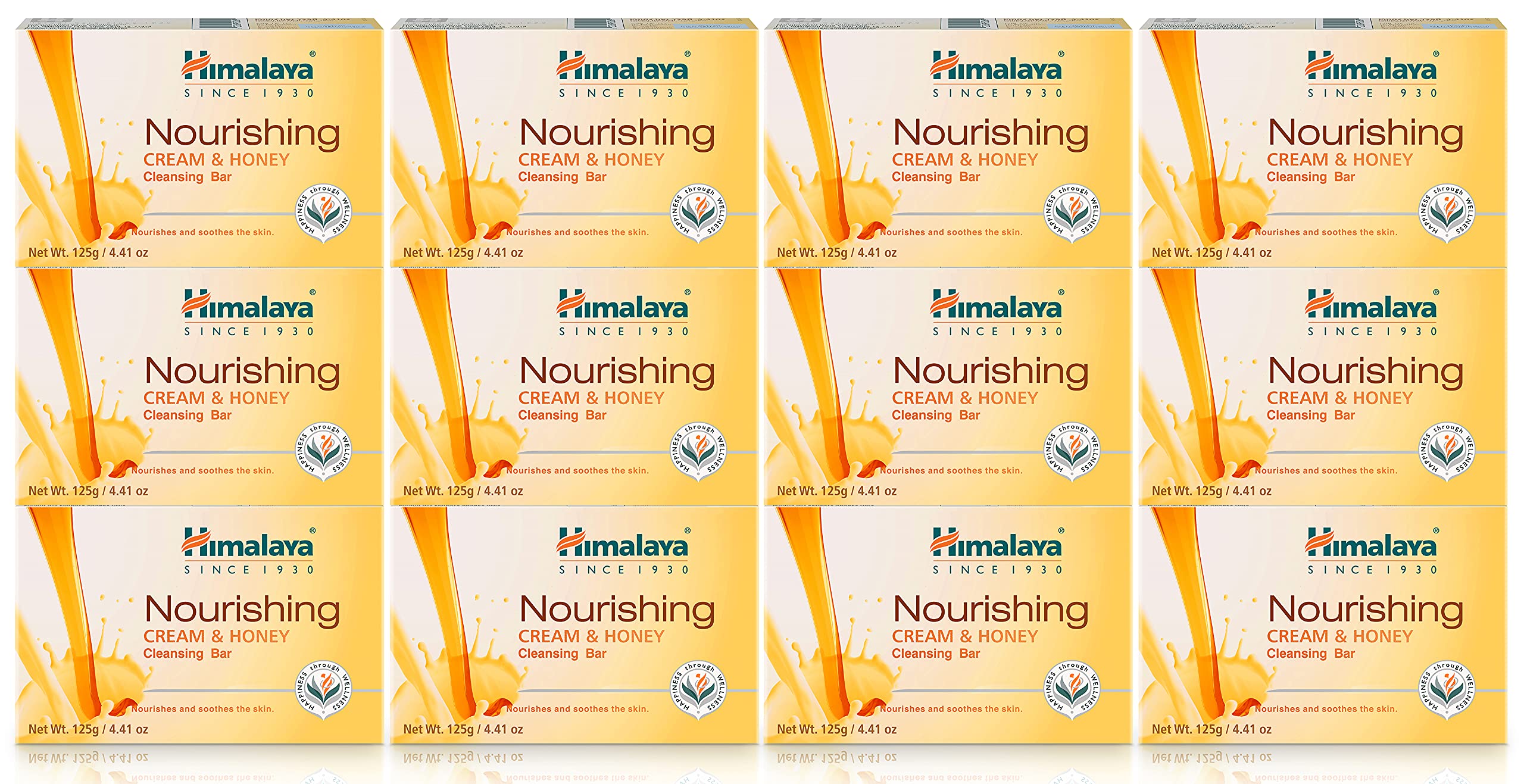 Himalaya Nourishing Cream & Honey Cleansing Bar, Face and Body Soap for Soft Skin, 4.41 oz, 12 Pack
