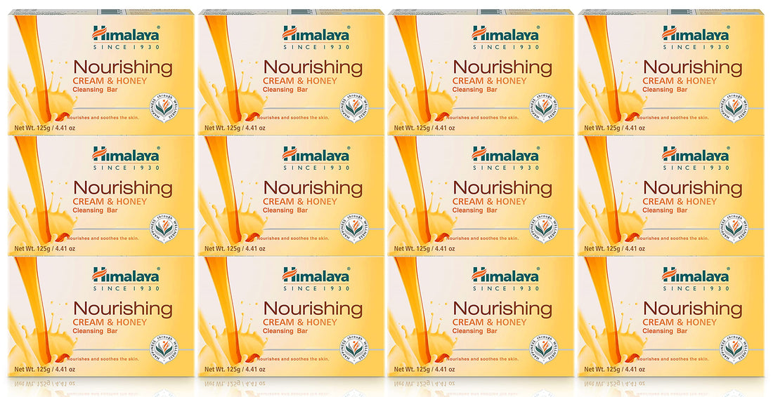 Himalaya Nourishing Cream & Honey Cleansing Bar, Face and Body Soap for Soft Skin, 4.41 oz, 12 Pack