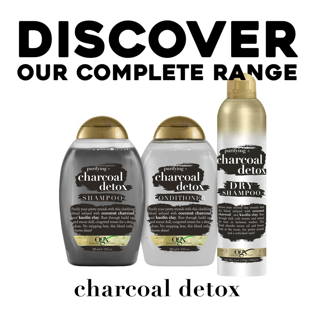 OGX Purifying + Charcoal Detox Dry Shampoo Spray with Activated Charcoal & Kaolin Clay for Fresh Full Hair, Dry Shampoo to Absorb Excess Oil & Revive Dull Second-Day Hair, 5 Ounce