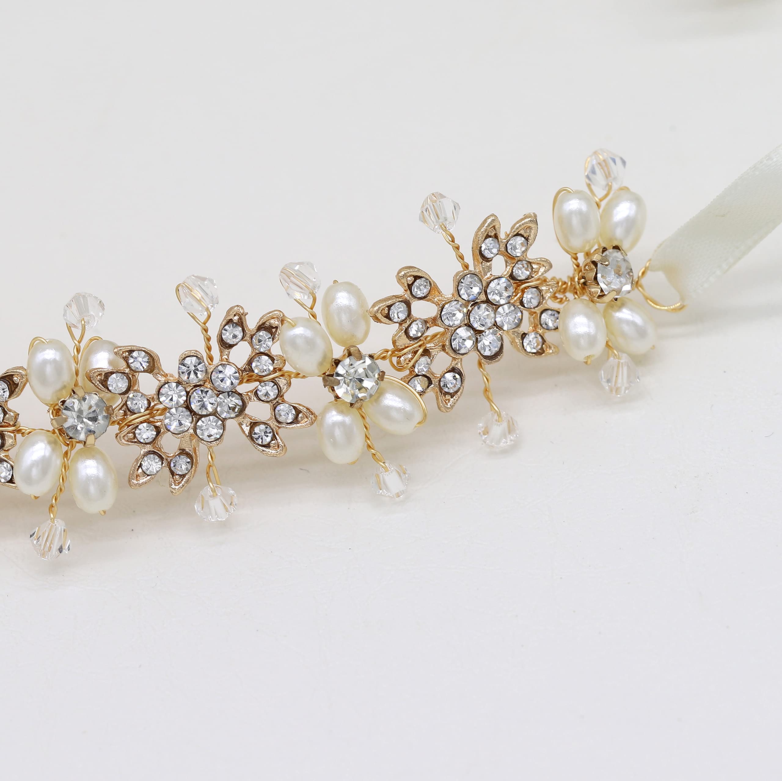 Ammei Bridal Headpiece Flower Design Wedding Headband Bridal Hair Accessories (Gold)