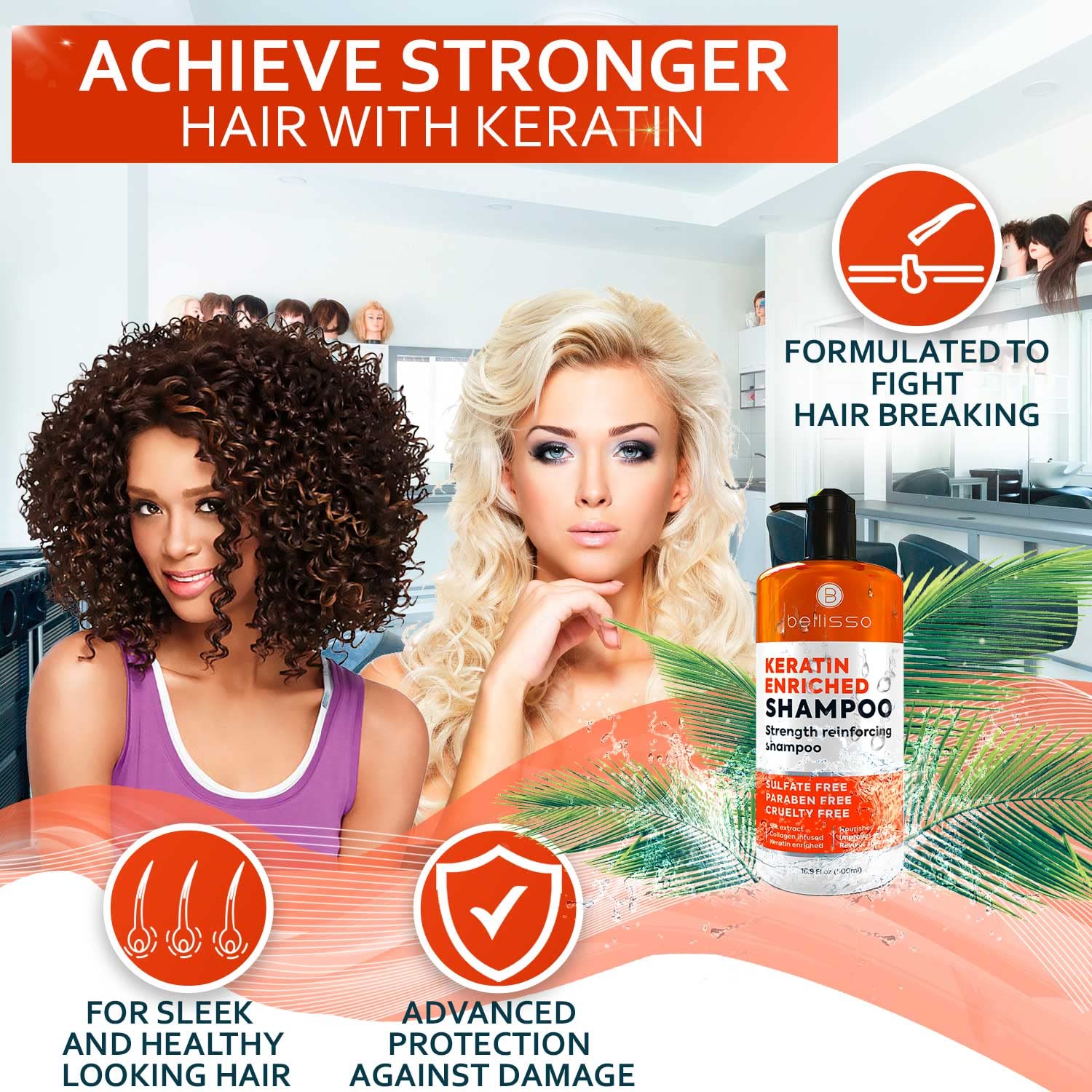 Keratin Enriched Shampoo - Sulfate and Paraben Free - Anti Frizz Treatment for Women and Men – Professional Salon Grade Repair Formula with Silk Protein for Dry, Frizzy Damaged and Color Treated Hair