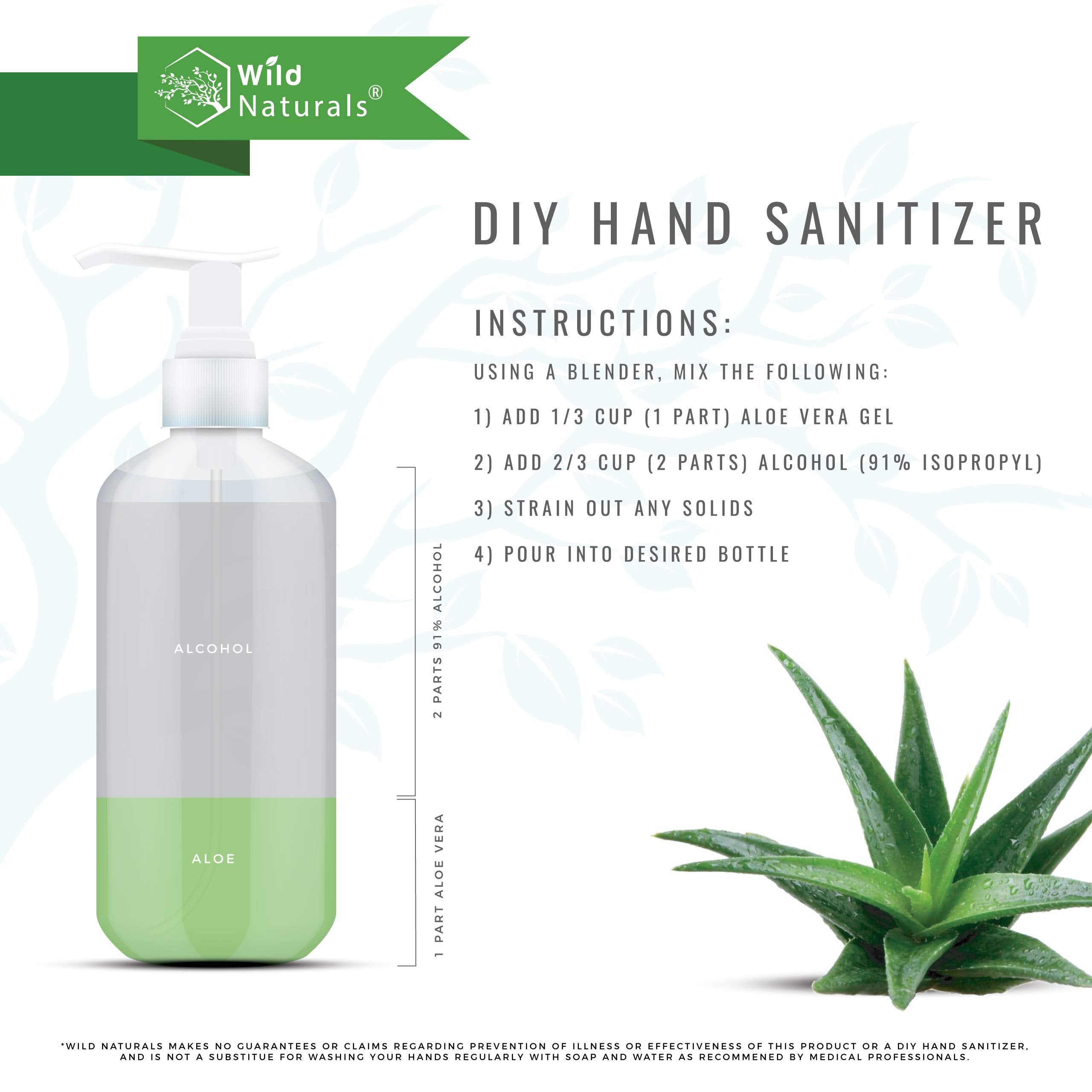 Wild Naturals Pure Aloe Vera Gel Hand Cleaner - 100% Aloe Vera Gel Organic with Manuka Honey, Witch Hazel, Peppermint, Oregano, Rosemary, & Cleansing Tea Tree - Organic Waterless Purifying Wash