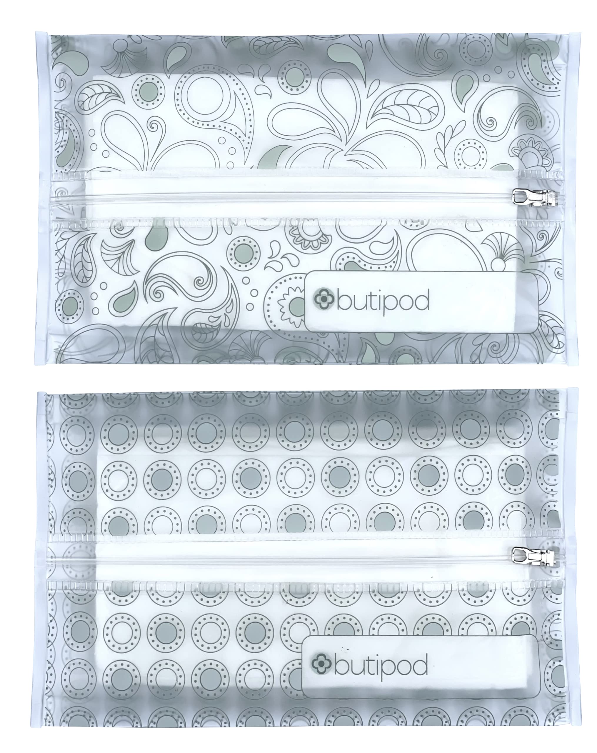 Butipods Slim Wet Wipe Case Travel Clutch Pouch Holder 2-Pack | Reusable Refillable Portable Baby Wipes Dispenser Container | Wipes Stay Moist | Great for Hand & Face Wipes (Grey|Lucite Green)