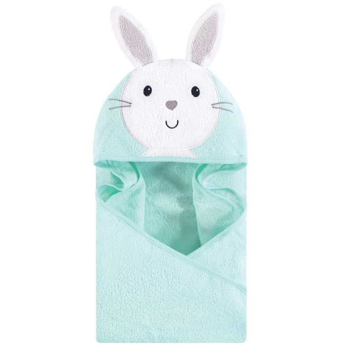 Hudson Baby Unisex Baby Cotton Animal Face Hooded Towel, Mint Bunny, One Size