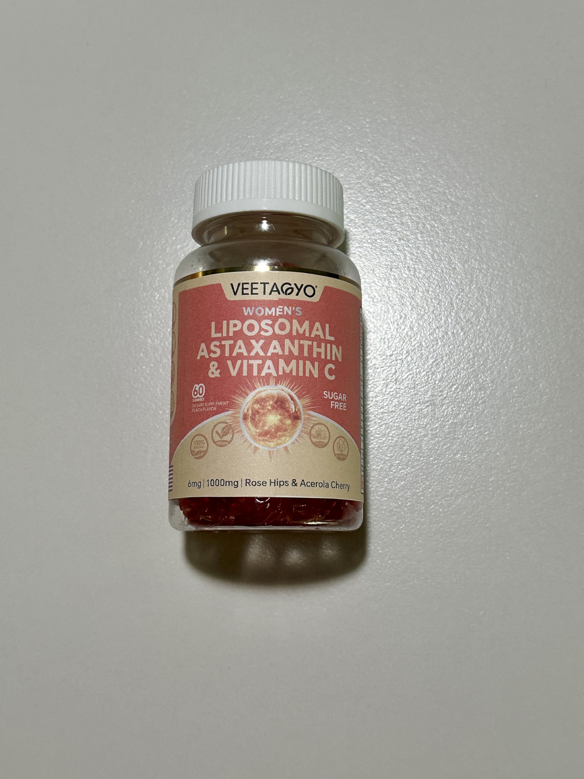 VEETAGYO Liposomal Vitamin C 1000mg + Astaxanthin Supplements 6mg - Dual Layer - Niacin B6,B12,Folate,Biotin - Antioxidants - Gelatin Free,Sugar Free,60Cts