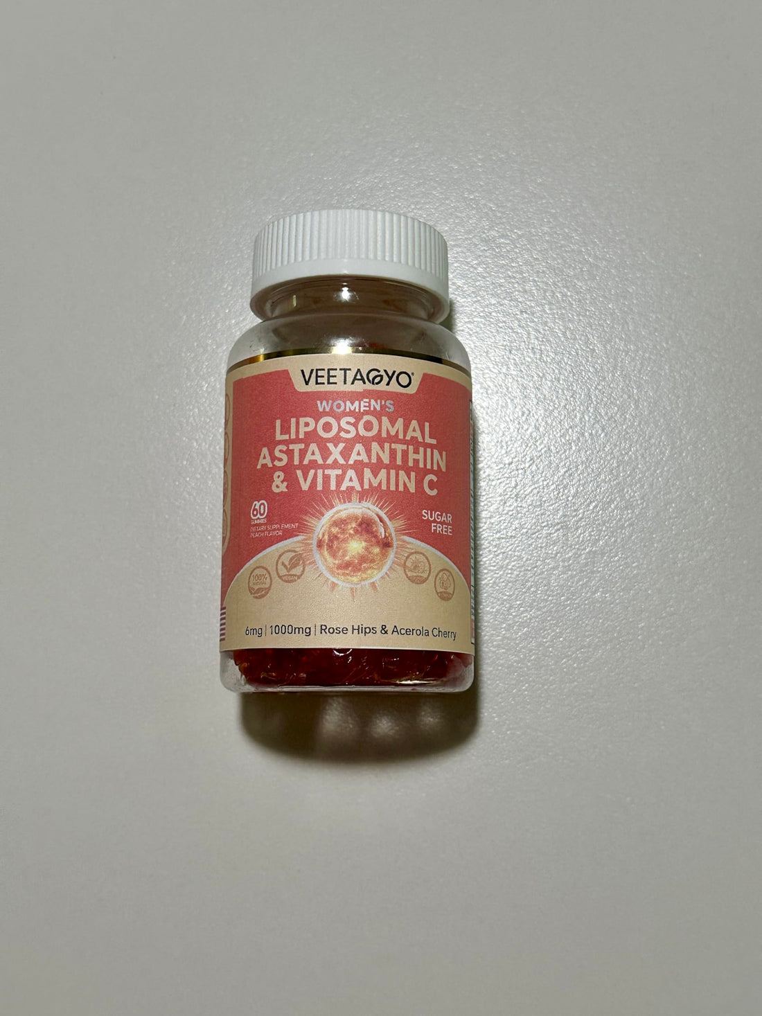 VEETAGYO Liposomal Vitamin C 1000mg + Astaxanthin Supplements 6mg - Dual Layer - Niacin B6,B12,Folate,Biotin - Antioxidants - Gelatin Free,Sugar Free,60Cts
