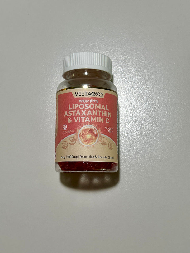 VEETAGYO Liposomal Vitamin C 1000mg + Astaxanthin Supplements 6mg - Dual Layer - Niacin B6,B12,Folate,Biotin - Antioxidants - Gelatin Free,Sugar Free,60Cts