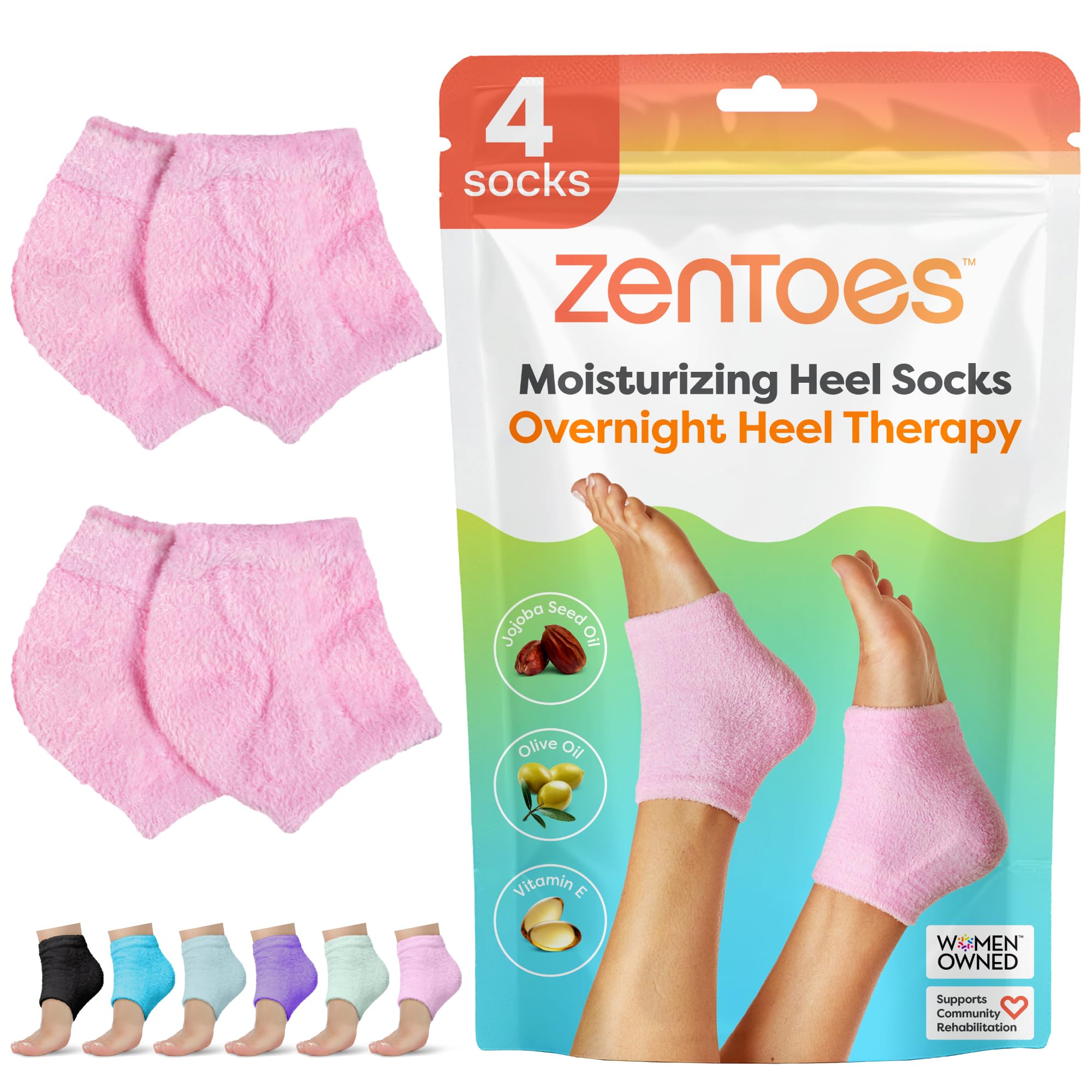 ZenToes Moisturizing Socks for Cracked Heel Treatment - Vitamin E, Olive Oil and Jojoba Oil Infused Heel Socks to Soften and Hydrate (Fuzzy Pink, Regular)