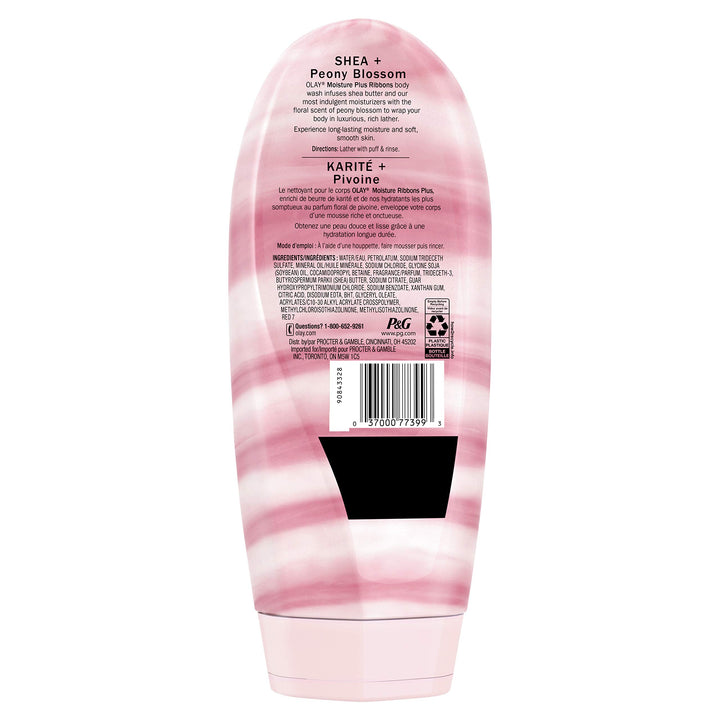Body Wash by Olay, Moisture Ribbons Plus Shea + Peony Blossom Body Wash, 18 fl oz (Pack of 4)