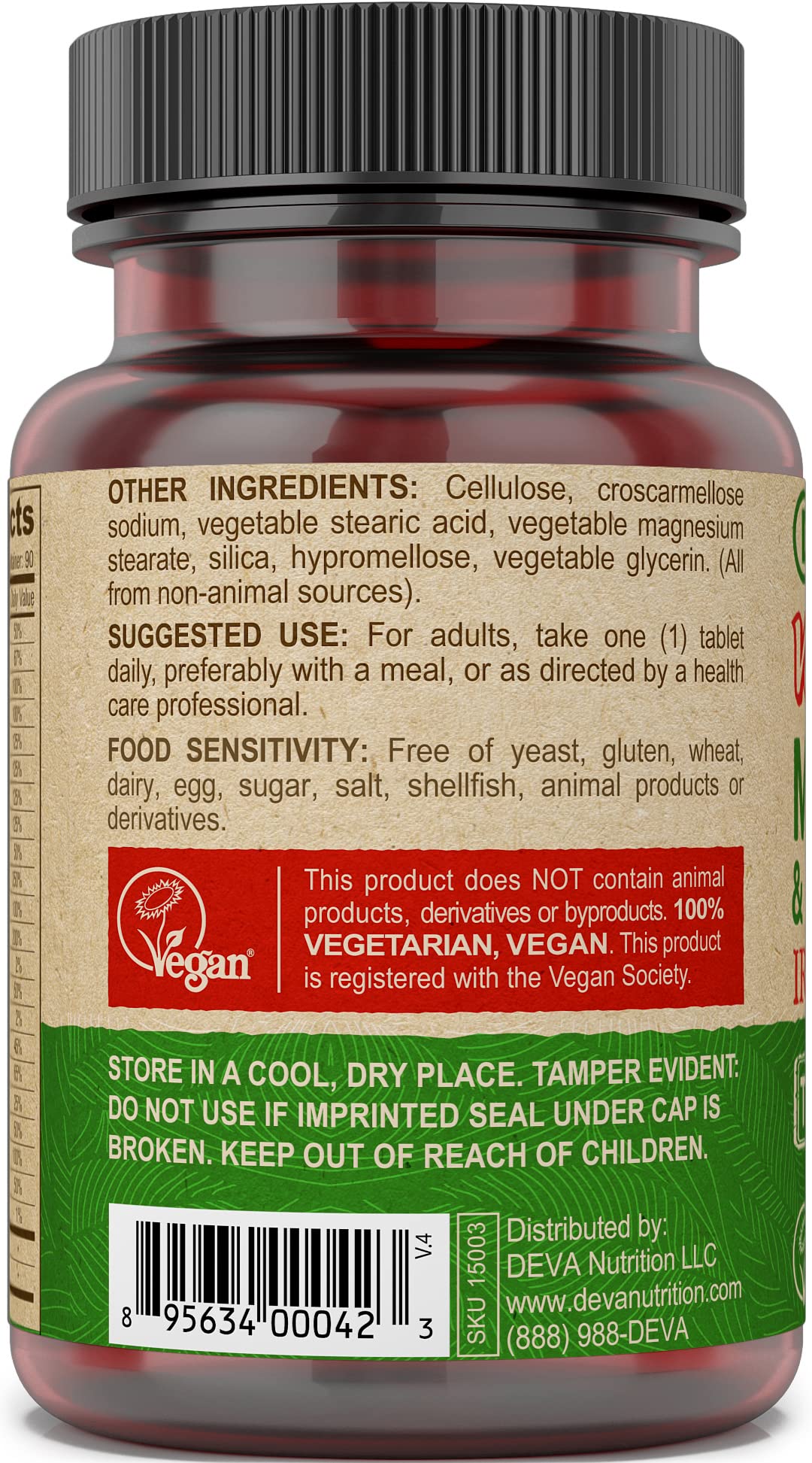 DEVA Tiny Tablets Vegan Multivitamins for Women & Men, Multivitamin Iron Free, Mineral Supplement, Vitamin C, Vitamin B Complex, Vitamin B12, Vitamin E, Zinc, Gluten Free, 90 Tablets