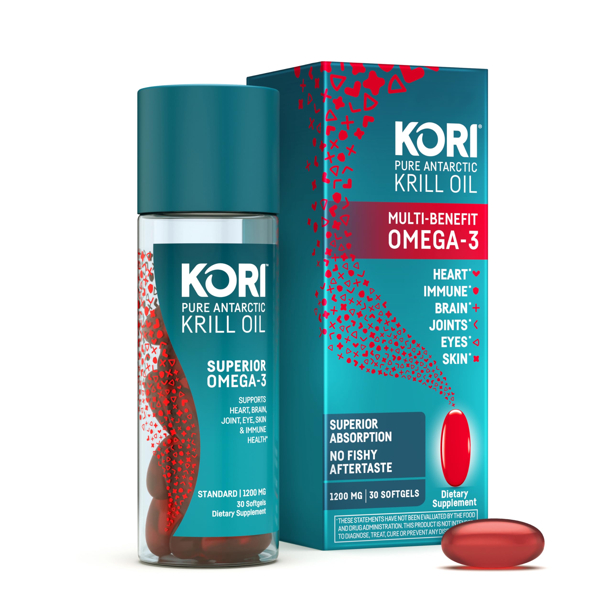 Kori Krill Oil Omega 3 Supplement, Antarctic Krill Oil with Superior Absorption vs Fish Oil, Krill Oil 1200mg Softgels, 30 Softgels, EPA & DHA