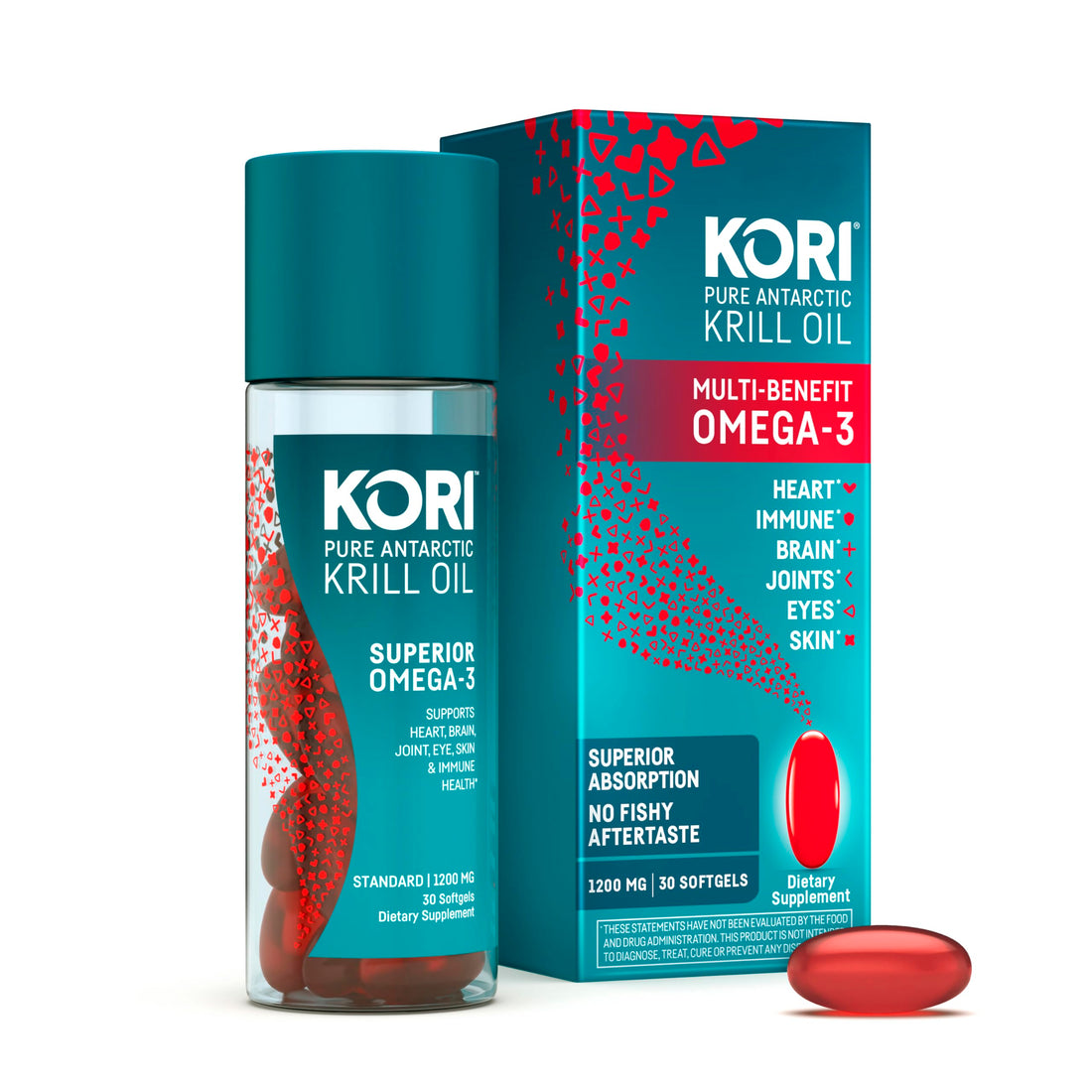 Kori Krill Oil Omega 3 Supplement, Antarctic Krill Oil with Superior Absorption vs Fish Oil, Krill Oil 1200mg Softgels, 30 Softgels, EPA & DHA