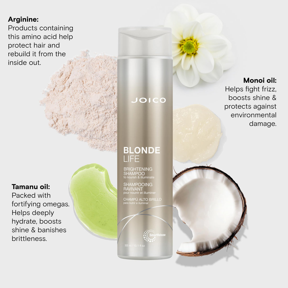 Joico Blonde Life Brightening Shampoo | For Blonde Hair | Add Softness & Smoothness | Sulfate Free | With Monoi & Tamanu Oil | 10.1 Fl Oz