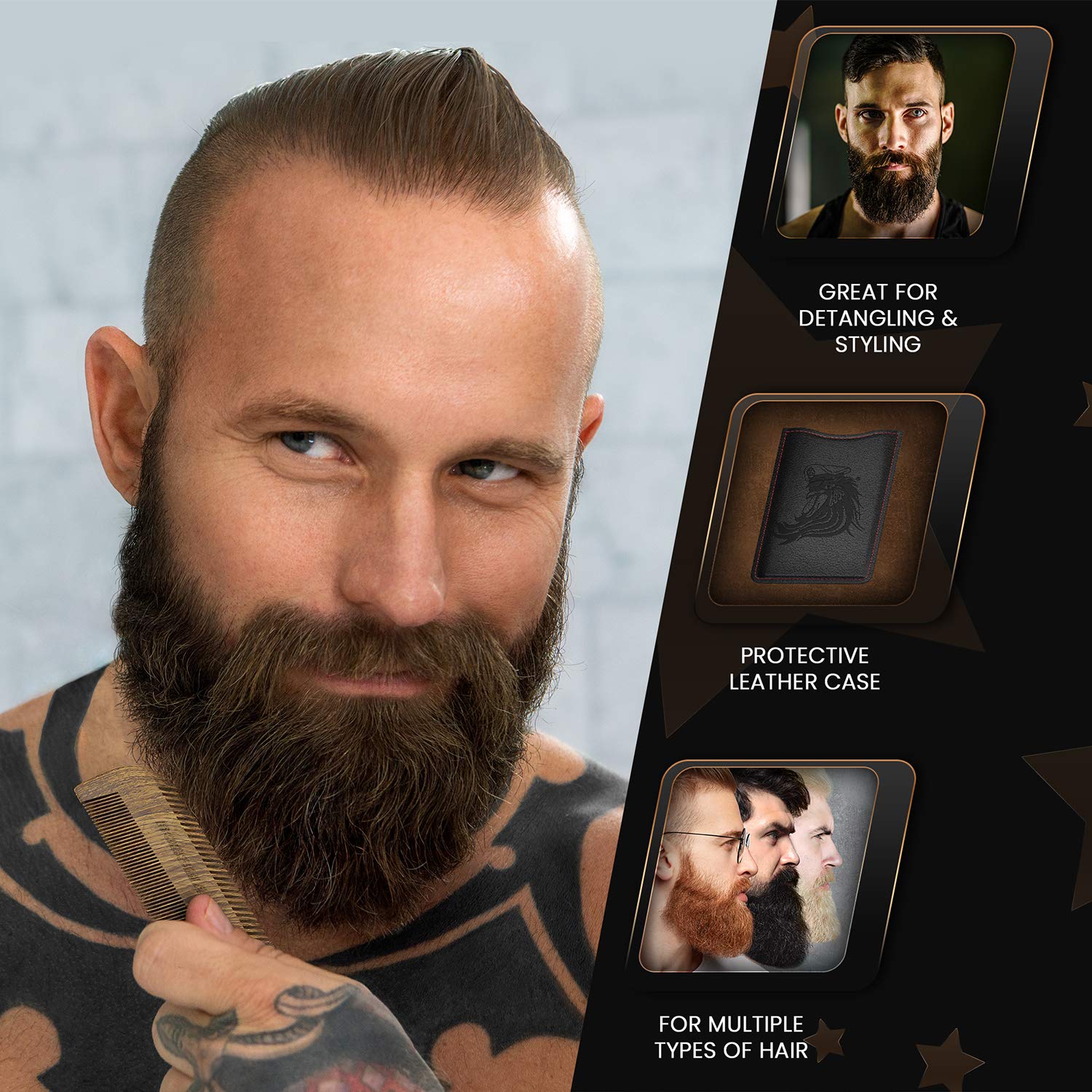 BOSSMAN POCKET SIZE SANDALWOOD COMB & PROTECTIVE CASE