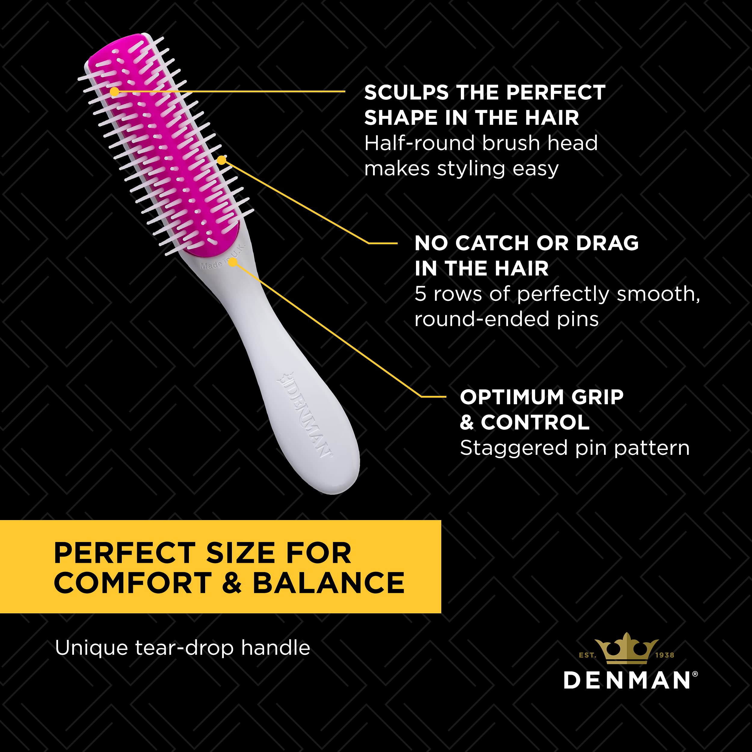 Denman Classic Styling Brush 5 Row D14 (Cherry Blossom) Hair Brush for Separating, Shaping & Defining Curls - Blow-Drying, Styling & Detangling Brushââ‚¬¦