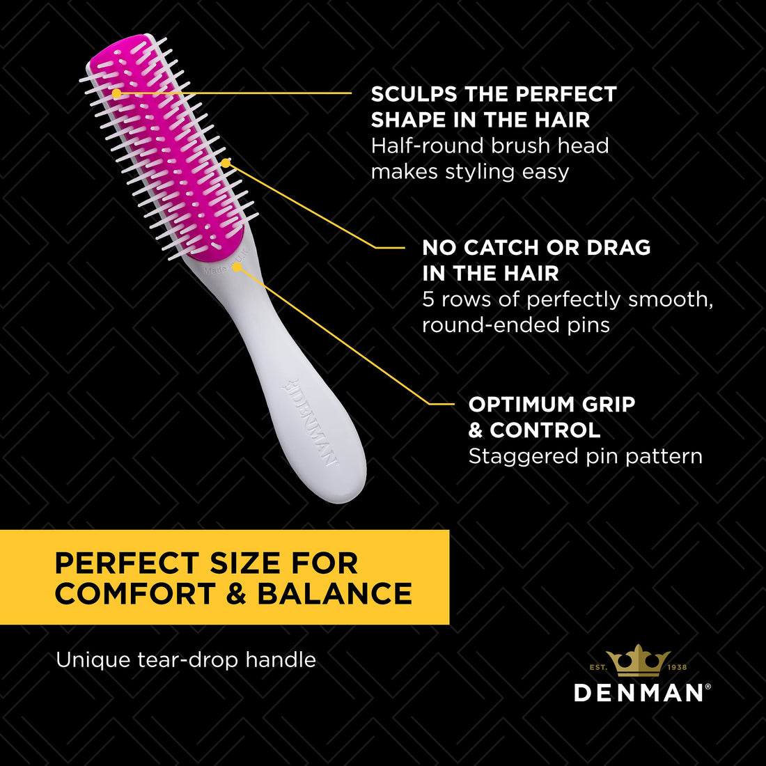 Denman Classic Styling Brush 5 Row D14 (Cherry Blossom) Hair Brush for Separating, Shaping & Defining Curls - Blow-Drying, Styling & Detangling Brushââ‚¬¦
