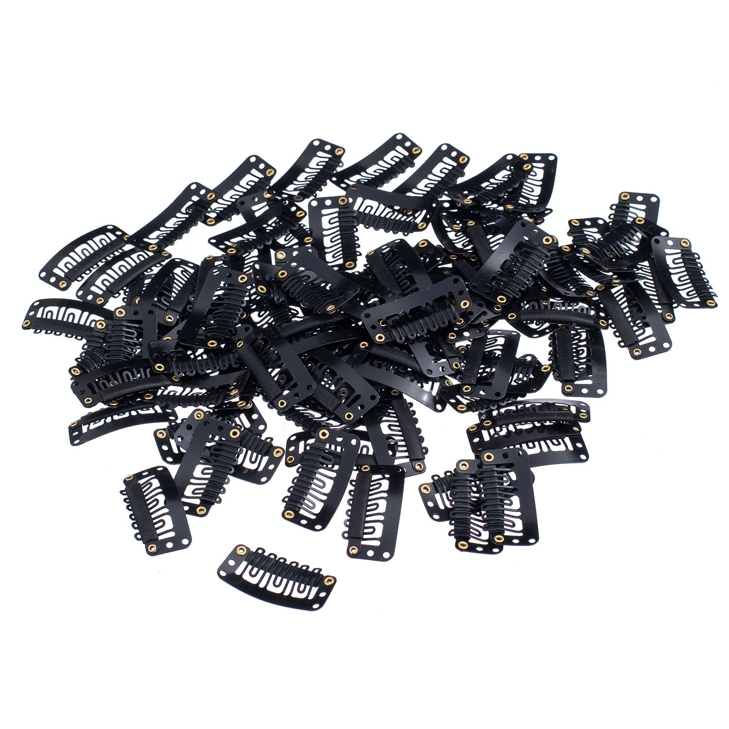 Black, General U Shape 6 Holes : SWACC 100 Pcs U Shape Metailic Snap Clips ins for Hair Extension Hairpiece DIY Snap-Comb Wig Clips with Rubber (Black, General U Shape 6 Holes)