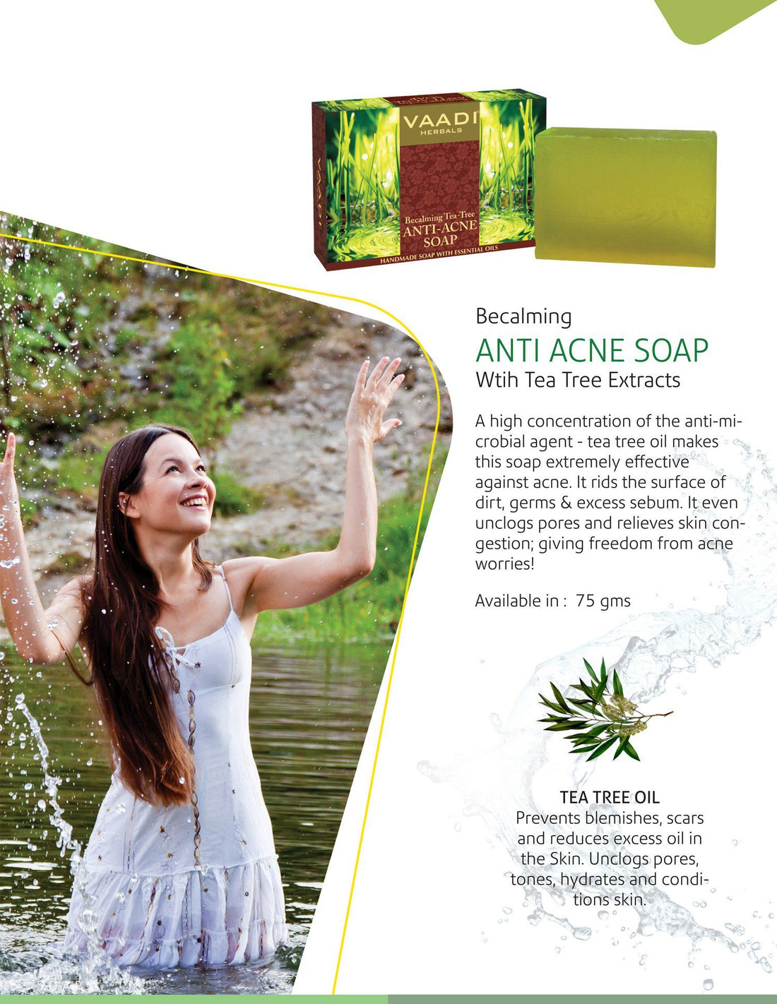 Vaadi Herbals Tea Tree Oil Bath Bar Soap with Clove Oil - Handmade Herbal Soap with 100% Pure Essential Oils - ALL Natural - Each 2.65 Ounces - Pack of 6 (16 Ounces)