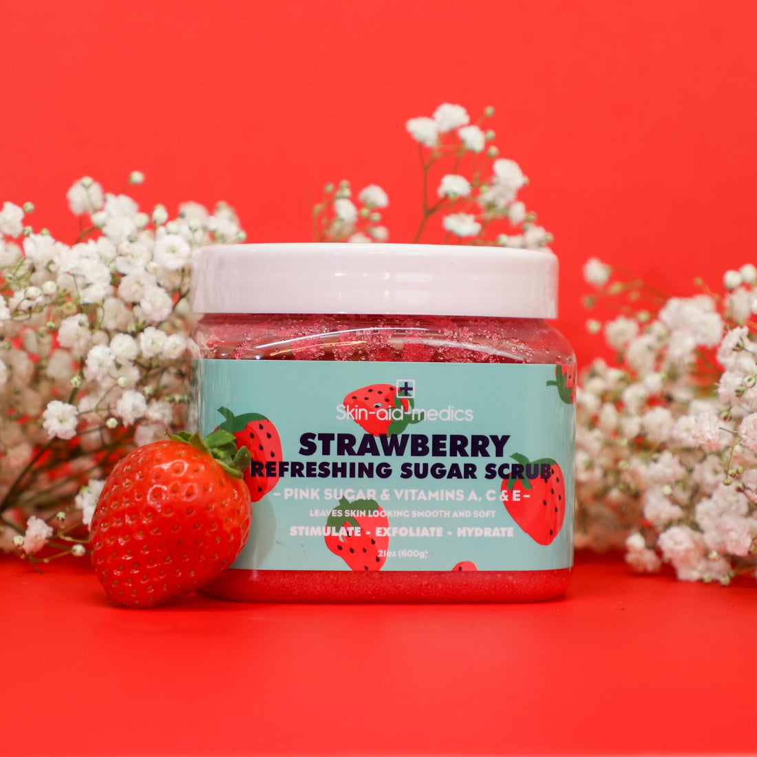 Skin-Aid-Medics Strawberry Refreshing Sugar Scrub with Vitamins A, C, E, 21 oz