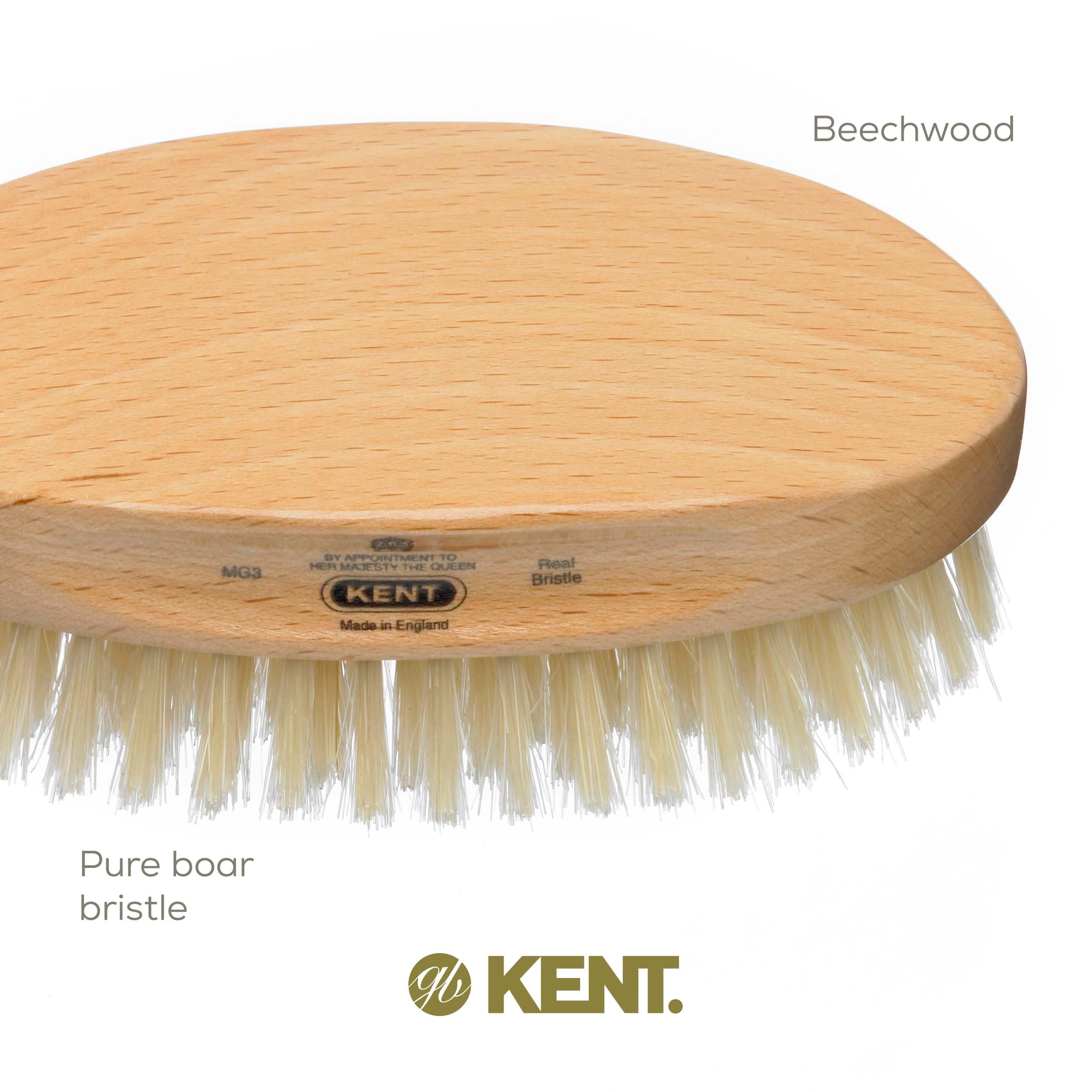 Kent Mg3 Oval Beechwood Black Pure Bristle Luxury Military Brush For Fine & Thinning Hair