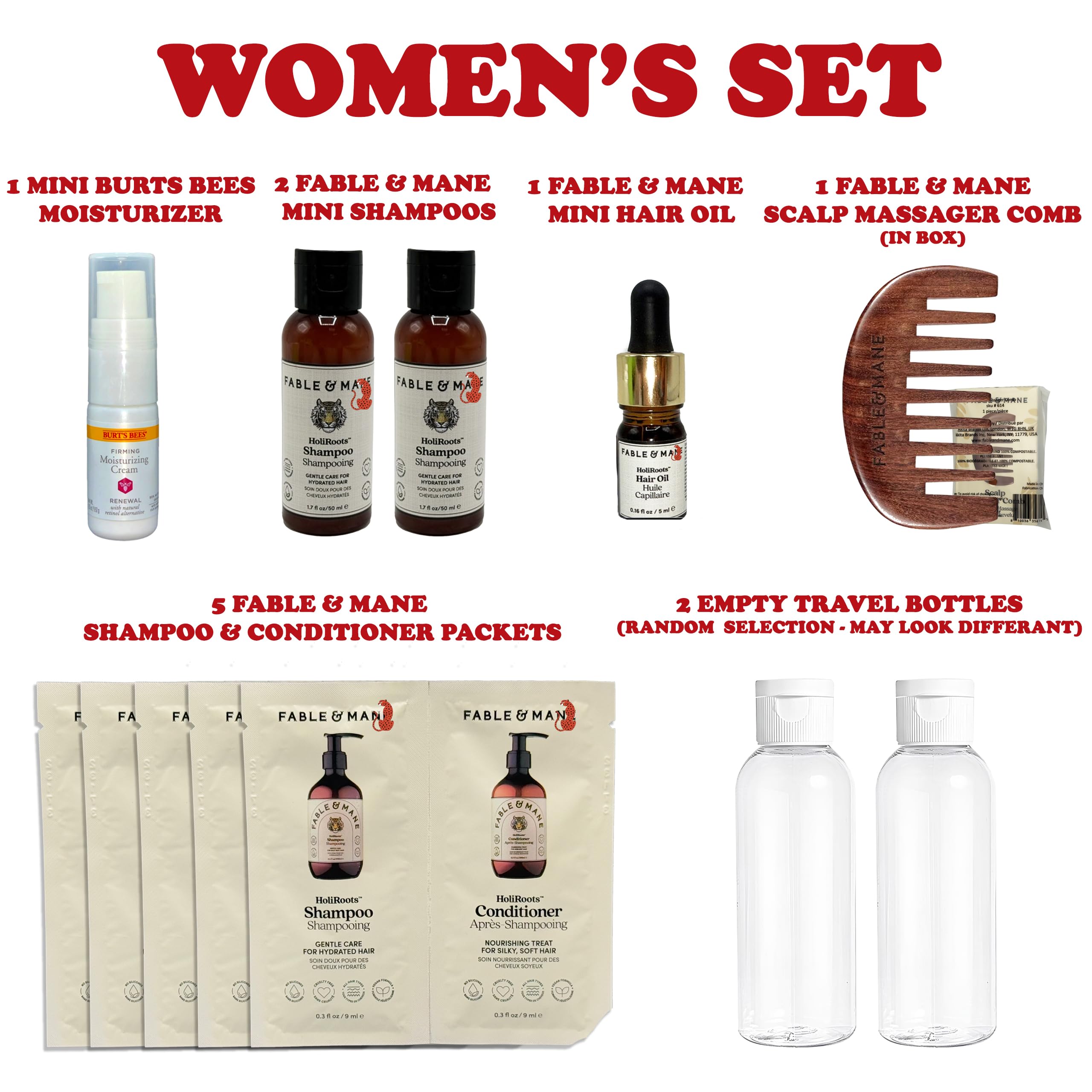 Hair Care Travel Set, 14 Pc Mini Hair Care Travel Kit Gift Set, Vegan Travel Size Items in Reusable Zipper Bag, Hydrating Shampoo, Conditioner, Hair Oil, Brush, Comb, Cream and Refillable Bottles