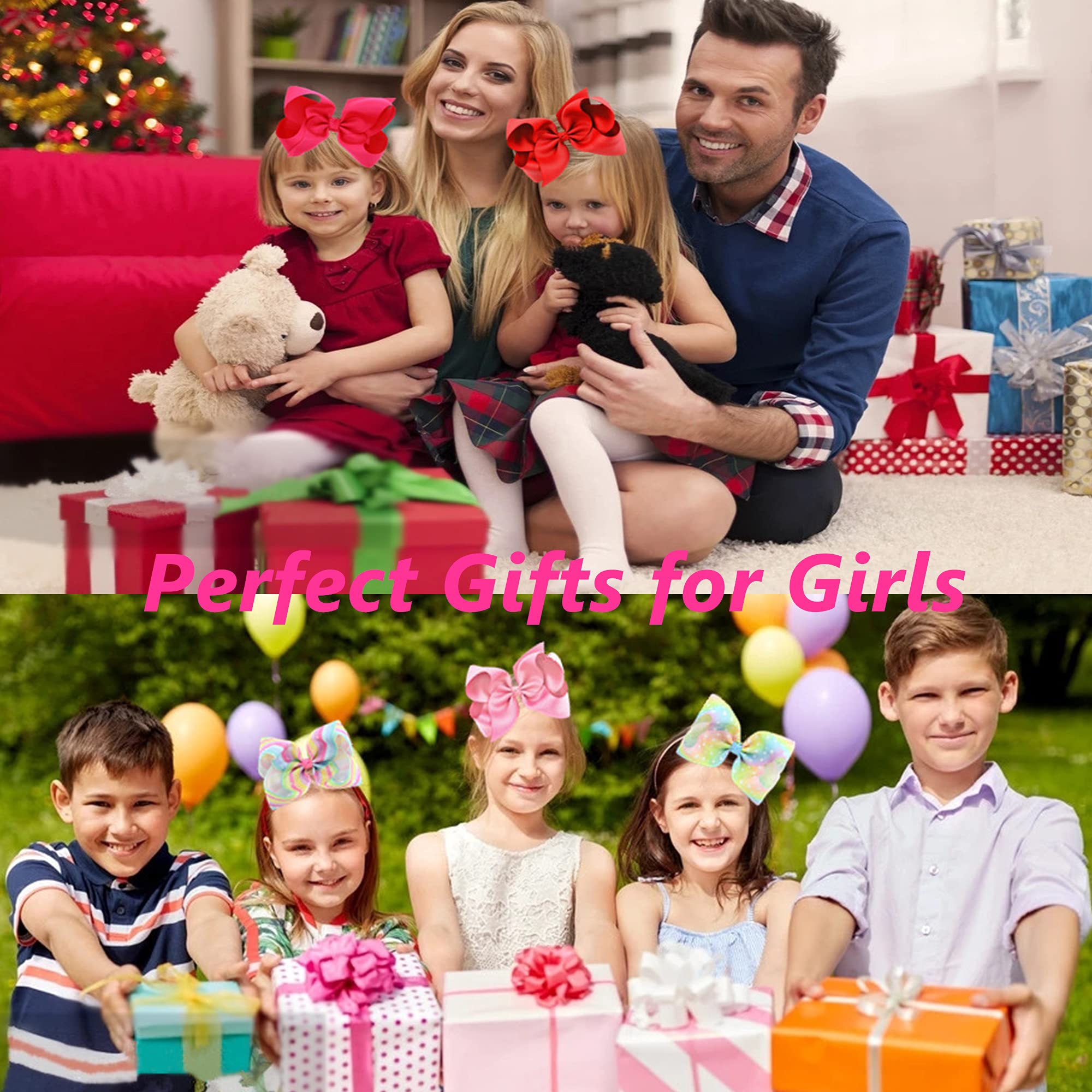 Eyegla Hair Bows For Girls Large Bow Hair Clips Girl Hair Bows For Hair 6 Inch Grosgrain Ribbon Hair Accessories Pack of 12 Color